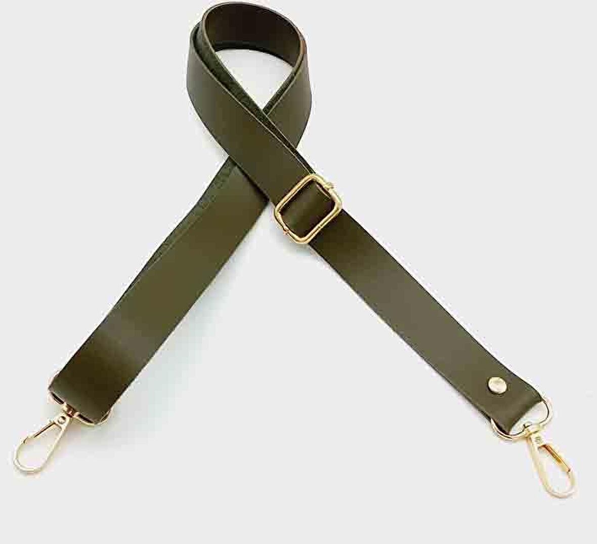 Suni Deri Ayarlı Çanta Sapı 120X2.4 Cm Haki Light Gold Metal