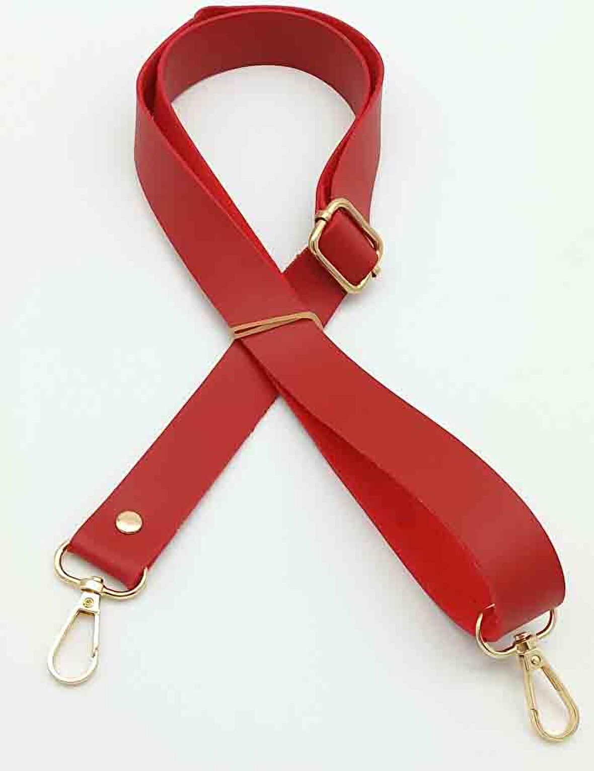 Suni Deri Ayarlı Çanta Sapı 120X2.4 Cm Kırmızı Light Gold Metal