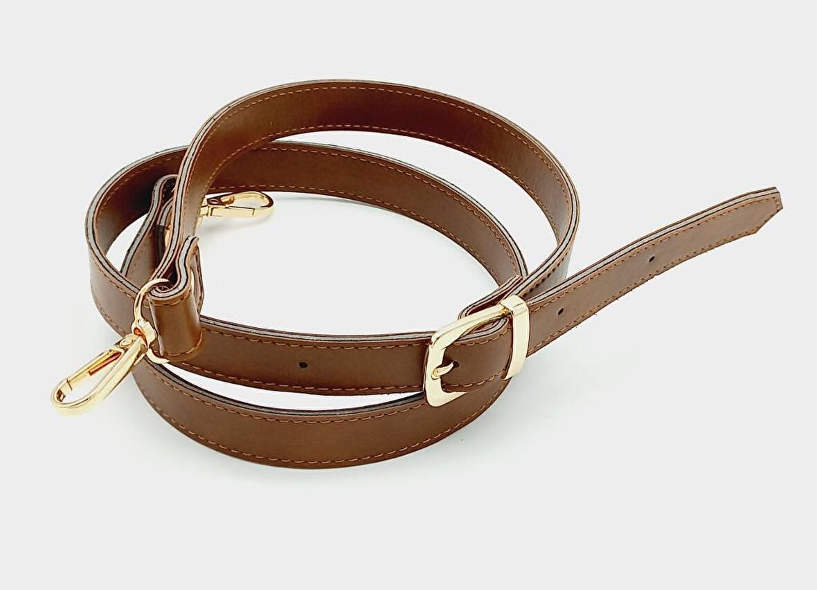 120X2 Cm Suni Deri Light Gold Tokalı Taba Renk Çanta Sapı