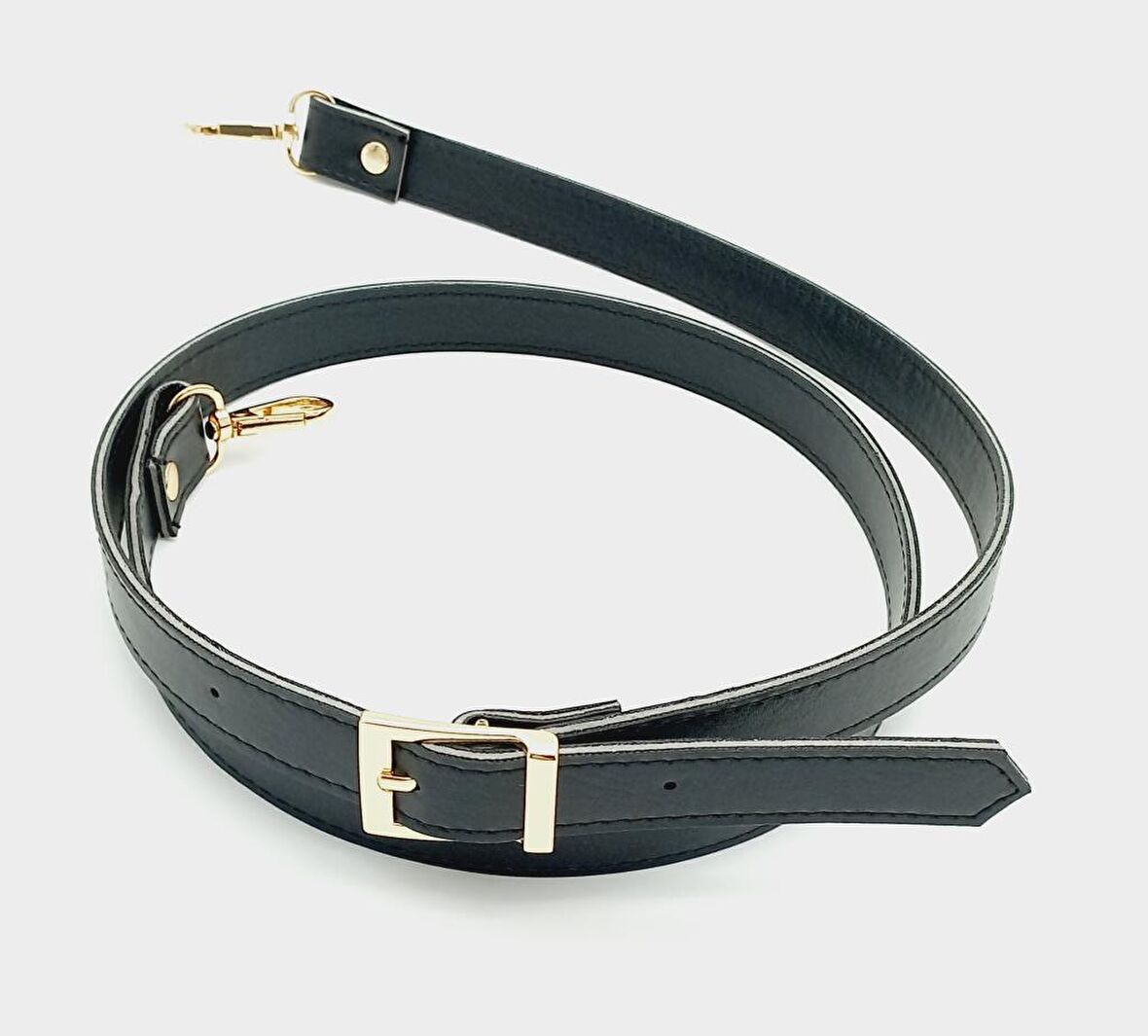 120X2 Cm Suni Deri Light Gold Tokalı Siyah Renk Çanta Sapı