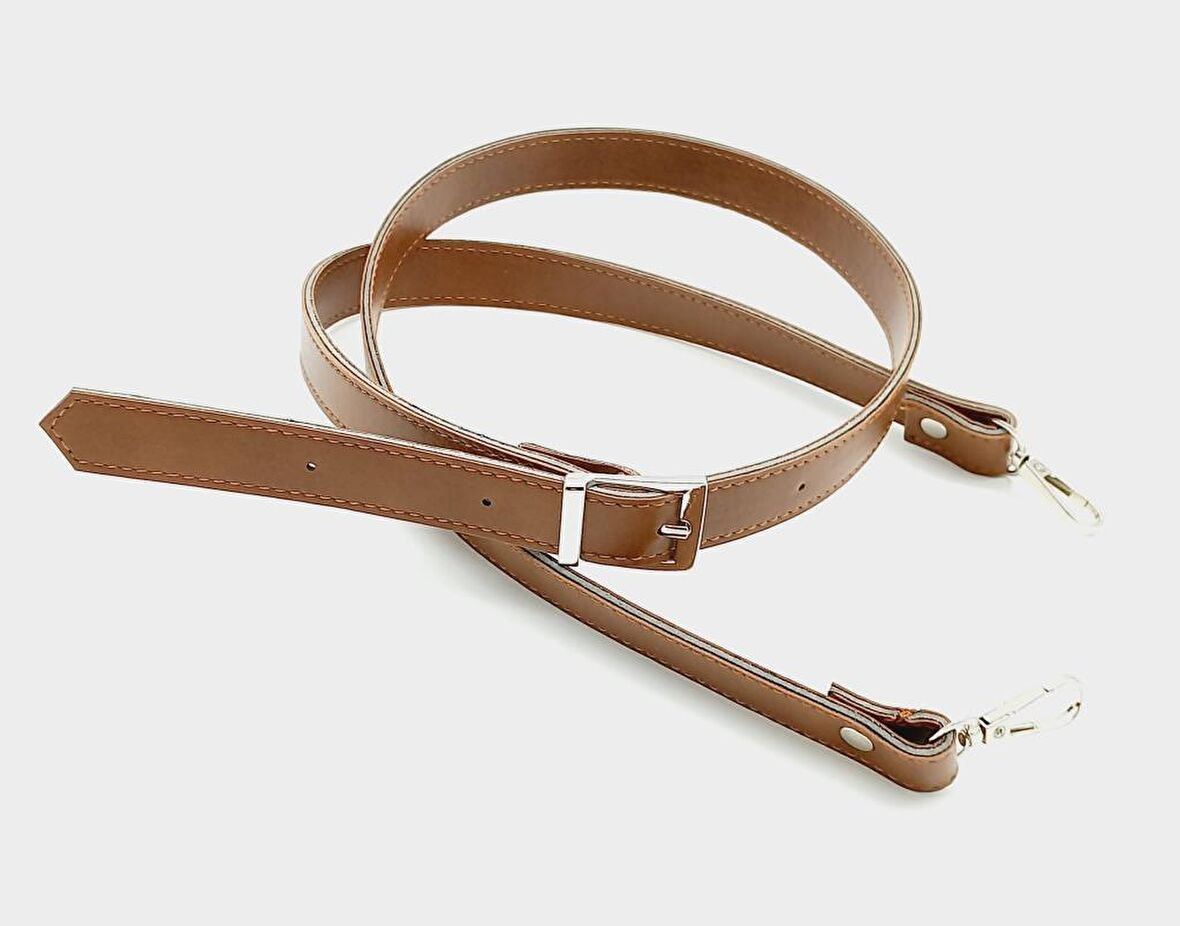 120X2 Cm Suni Deri Gümüş Tokalı Taba Renk Çanta Sapı