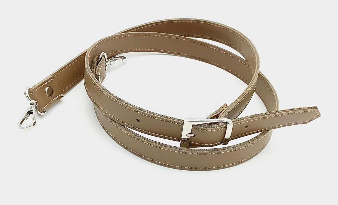 120X2 Cm Suni Deri Gümüş Tokalı Vizon Renk Çanta Sapı