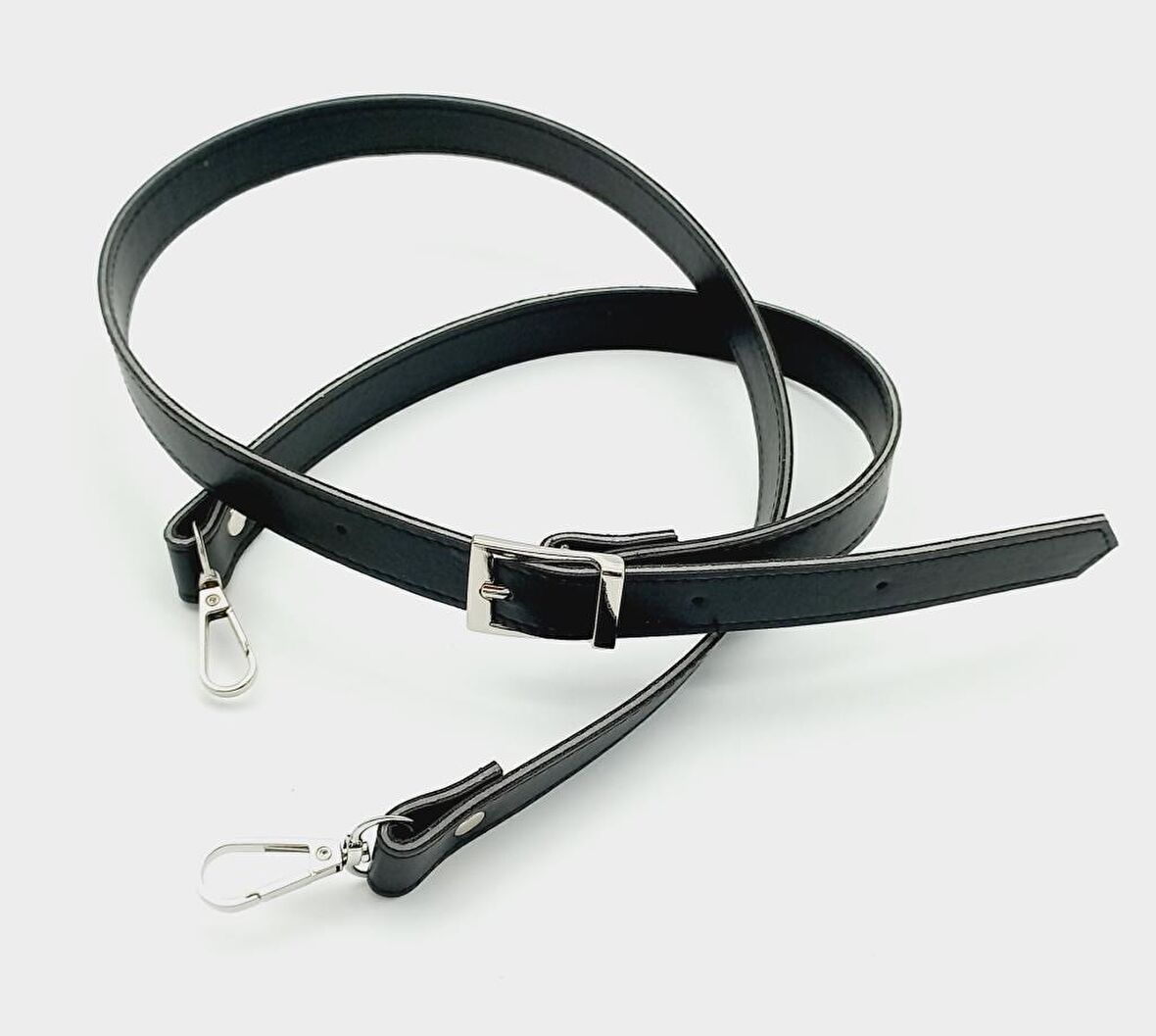 120X2 Cm Suni Deri Gümüş Tokalı Siyah Renk Çanta Sapı