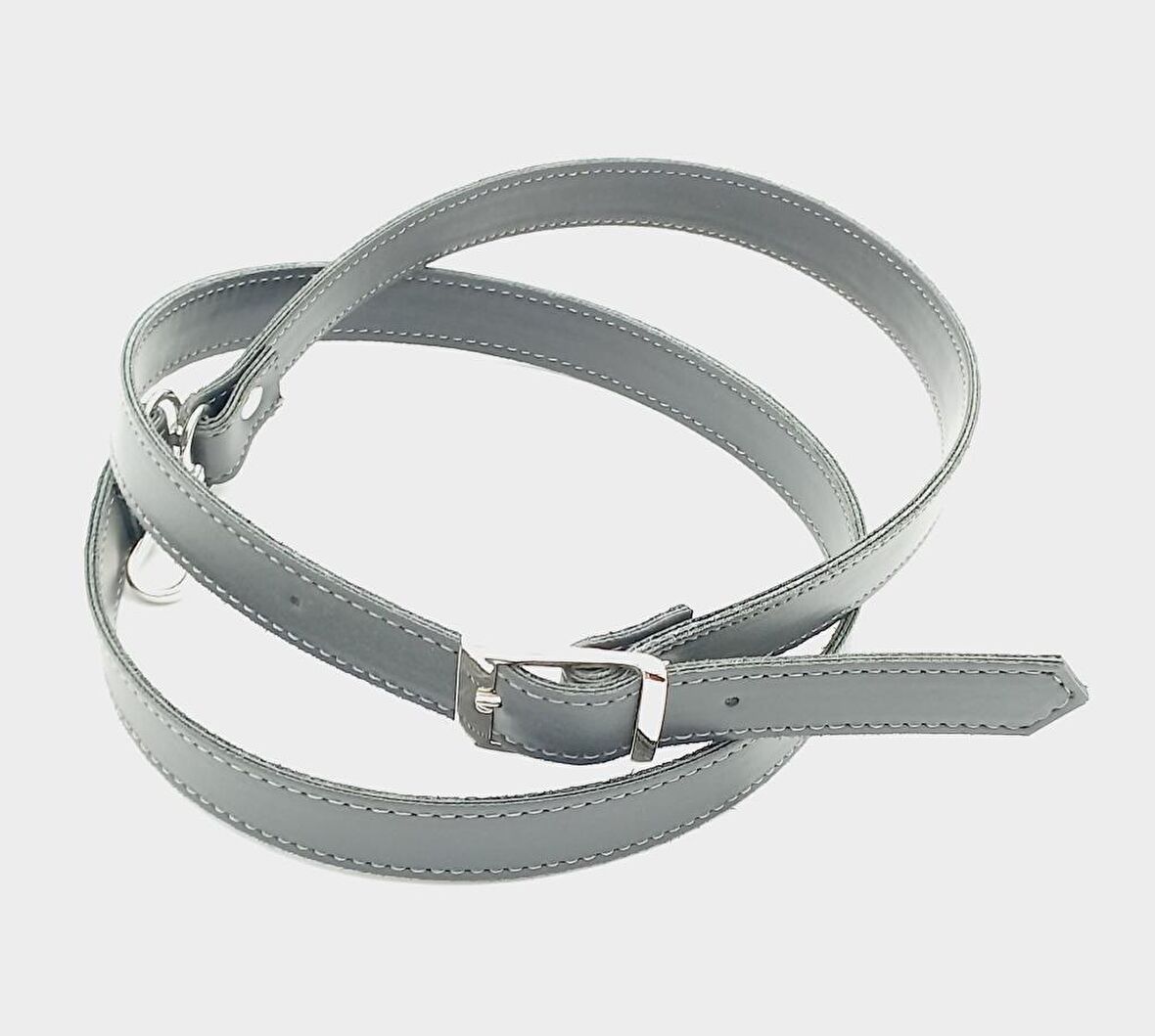 120X2 Cm Suni Deri Gümüş Tokalı Gri Renk Çanta Sapı