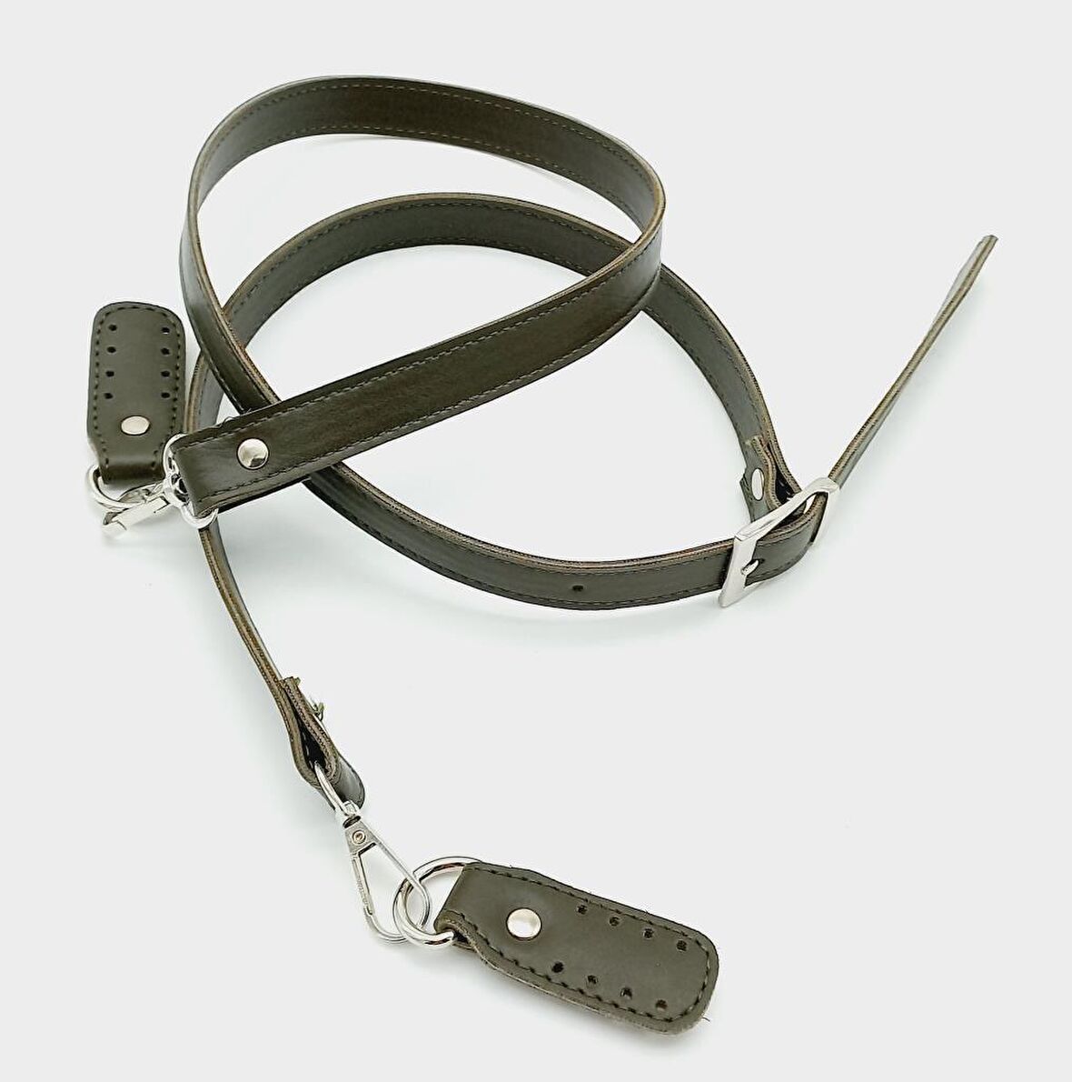 140X2 Cm Suni Deri Gümüş Tokalı Haki Renk Çanta Sapı