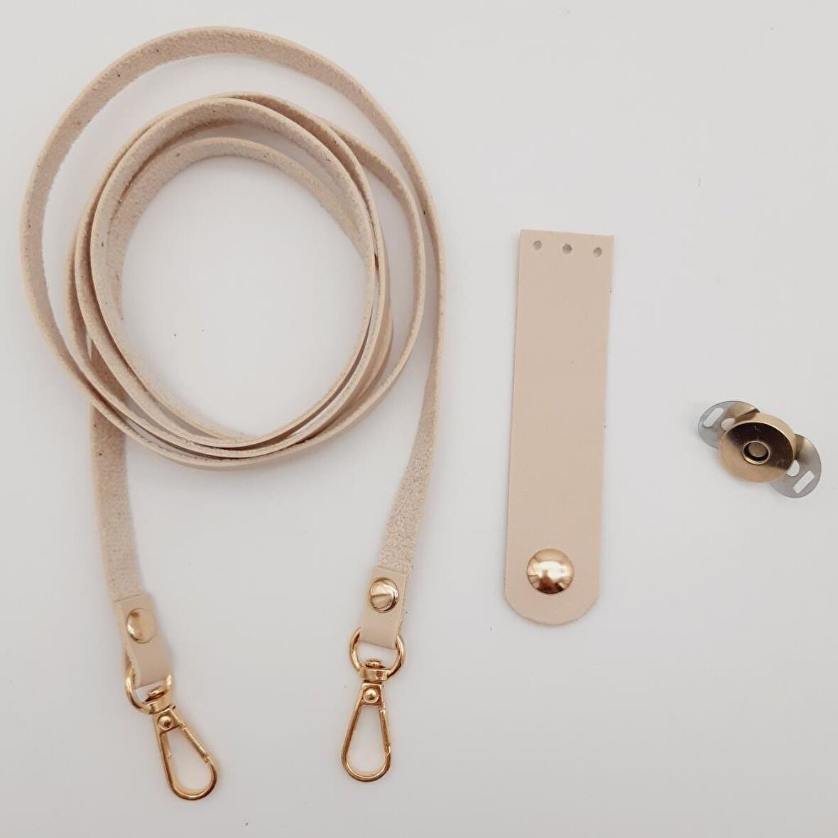 Suni Deri Krem Cep Telefonu Seti Light Gold Metalli