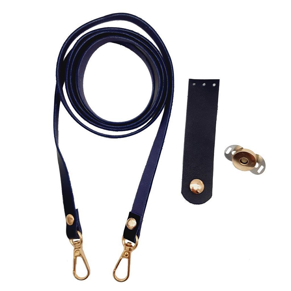 Suni Deri Lacivert Cep Telefonu Seti Light Gold Metalli