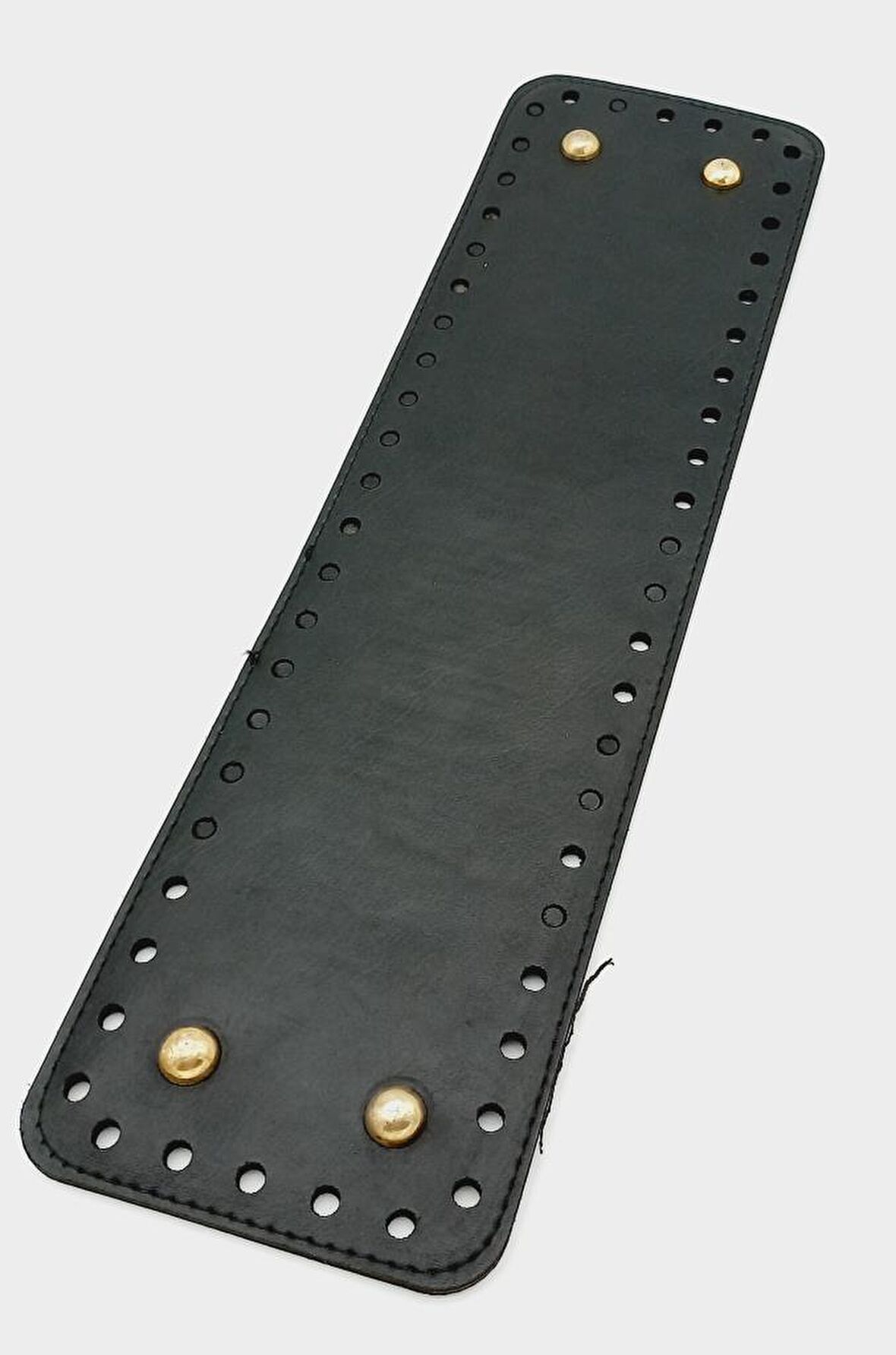 Suni Deri Siyah Renk 35X10 cm Dikdörtgen Çanta Tabanı (Light Gold Aparatlı)