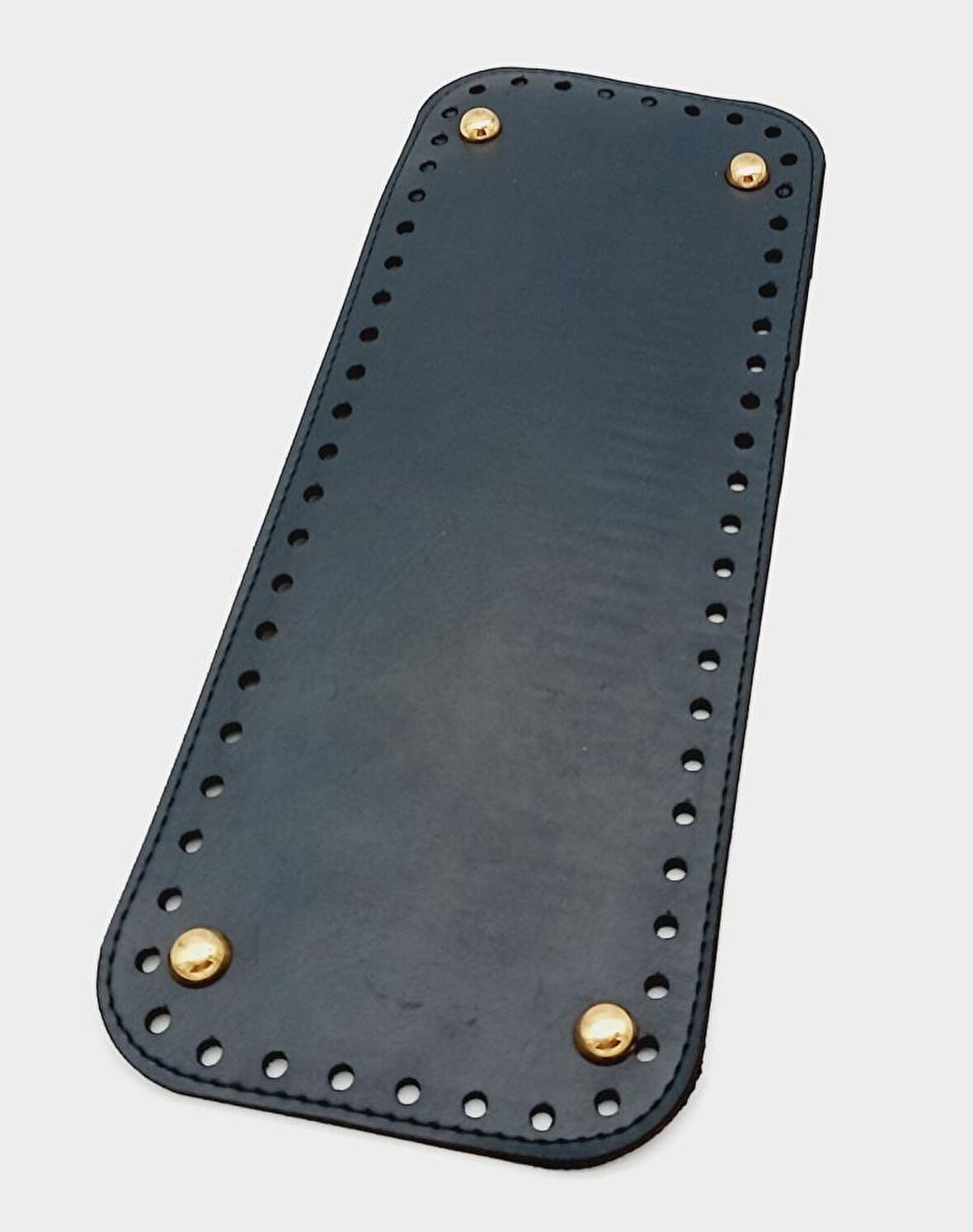 Suni Deri Lacivert Renk 30X12 cm Dikdörtgen Çanta Tabanı (Light Gold Aparatlı)