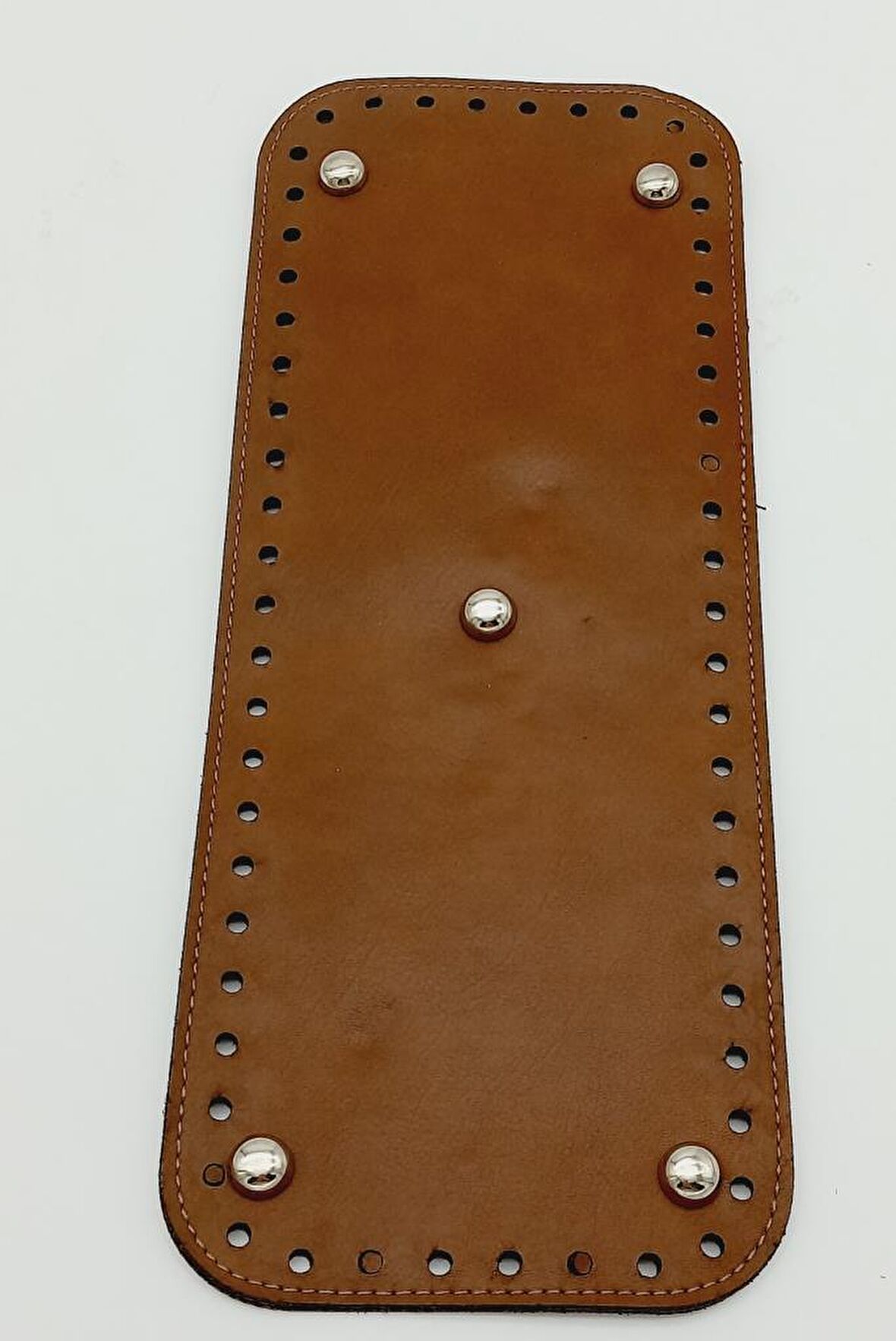 Suni Deri Taba Renk 30X12 cm Dikdörtgen Çanta Tabanı (Gümüş Aparatlı)