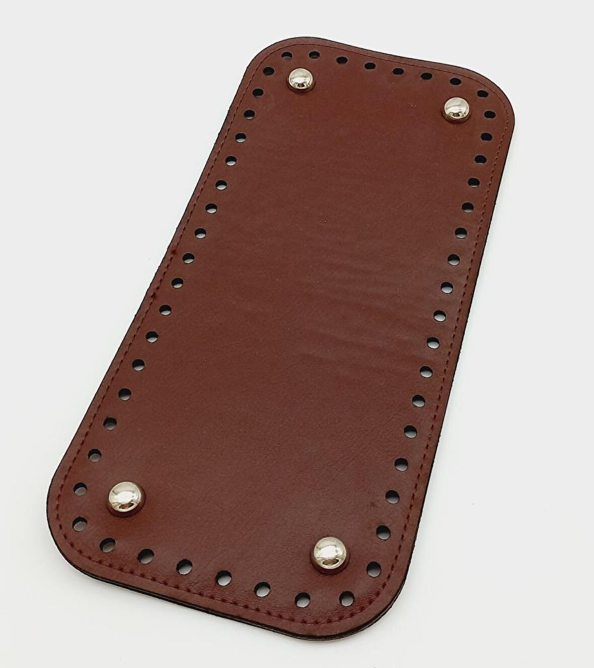 Suni Deri Bordo Renk 30X12 cm Dikdörtgen Çanta Tabanı (Gümüş Aparatlı)