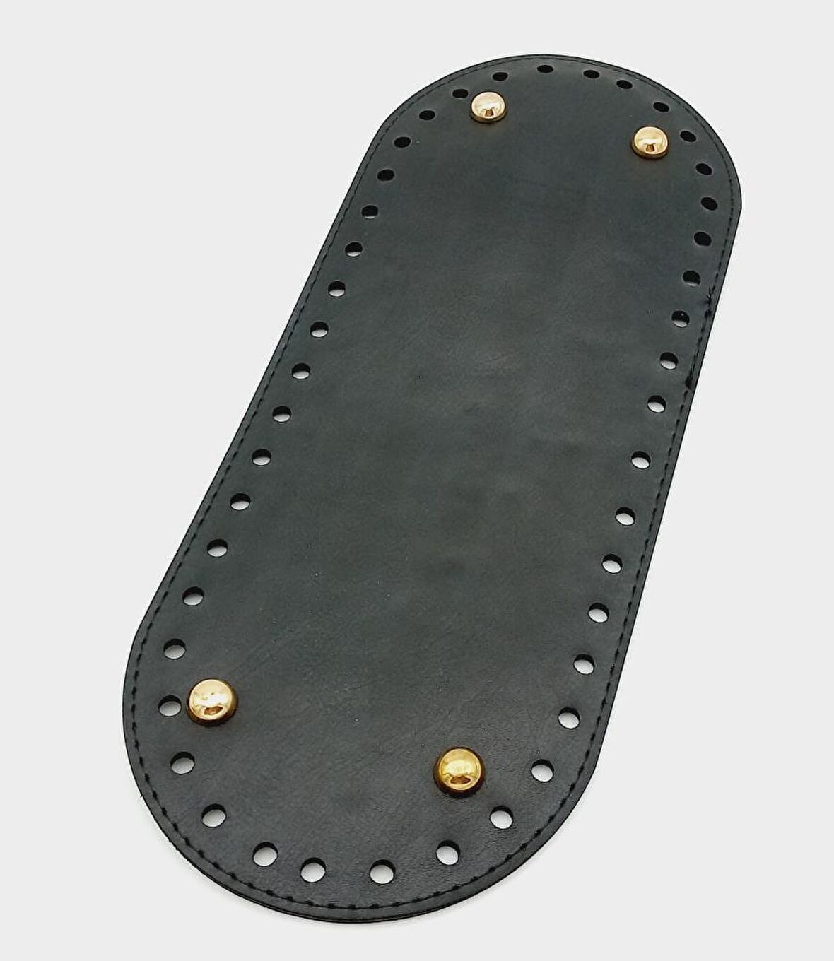 Suni Deri Siyah Renk 30X12 cm Oval Çanta Tabanı (Light Gold Aparatlı)