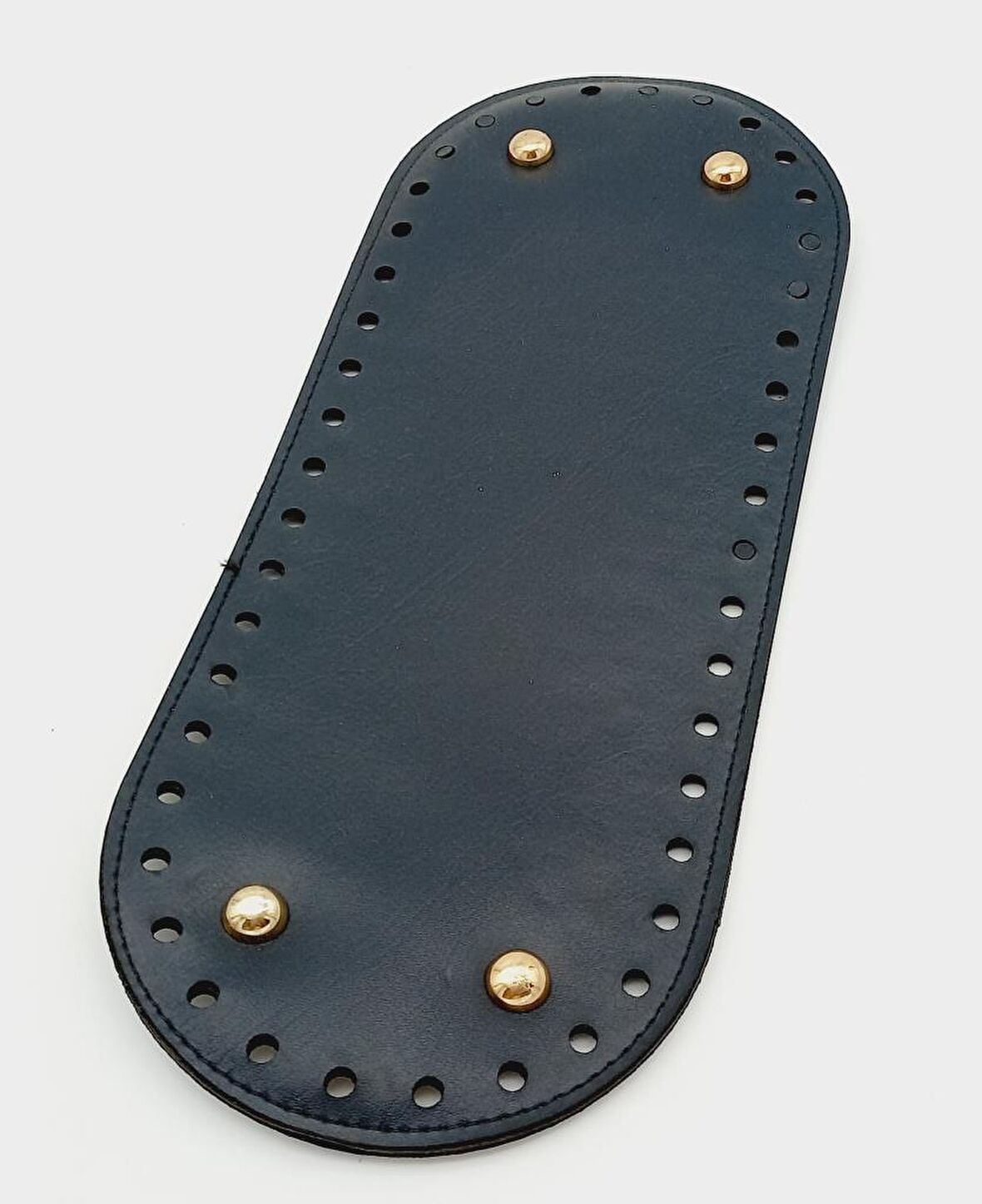 Suni Deri Lacivert Renk 30X12 cm Oval Çanta Tabanı (Light Gold Aparatlı)