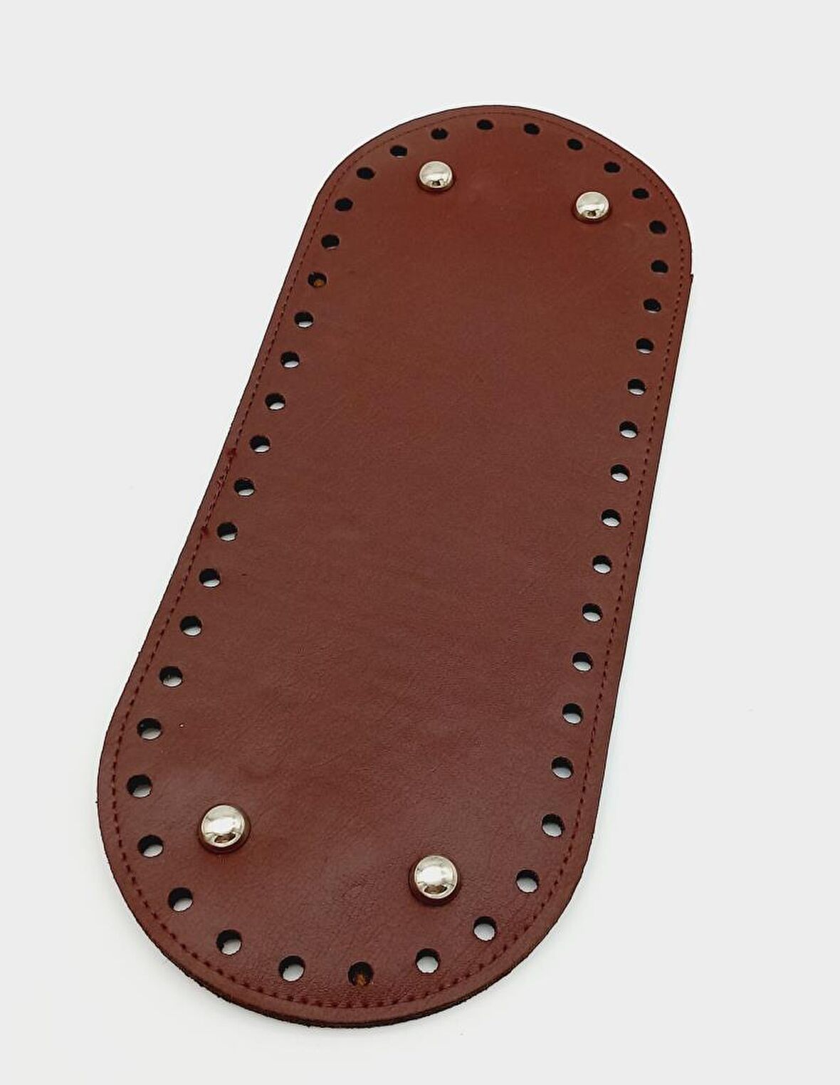 Suni Deri Bordo Renk 30X12 cm Oval Çanta Tabanı (Gümüş Aparatlı)
