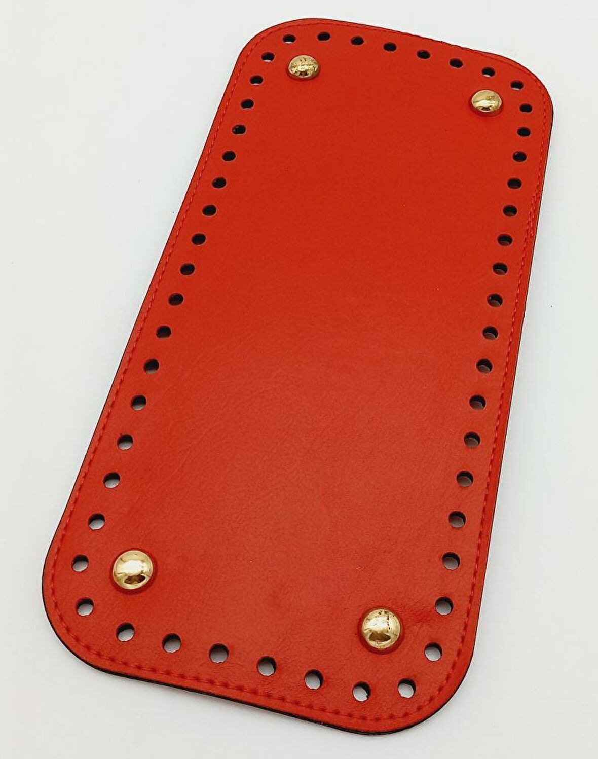 Suni Deri Kırmızı Renk 25X12 cm Dikdörtgen Çanta Tabanı (Light Gold Aparatlı)