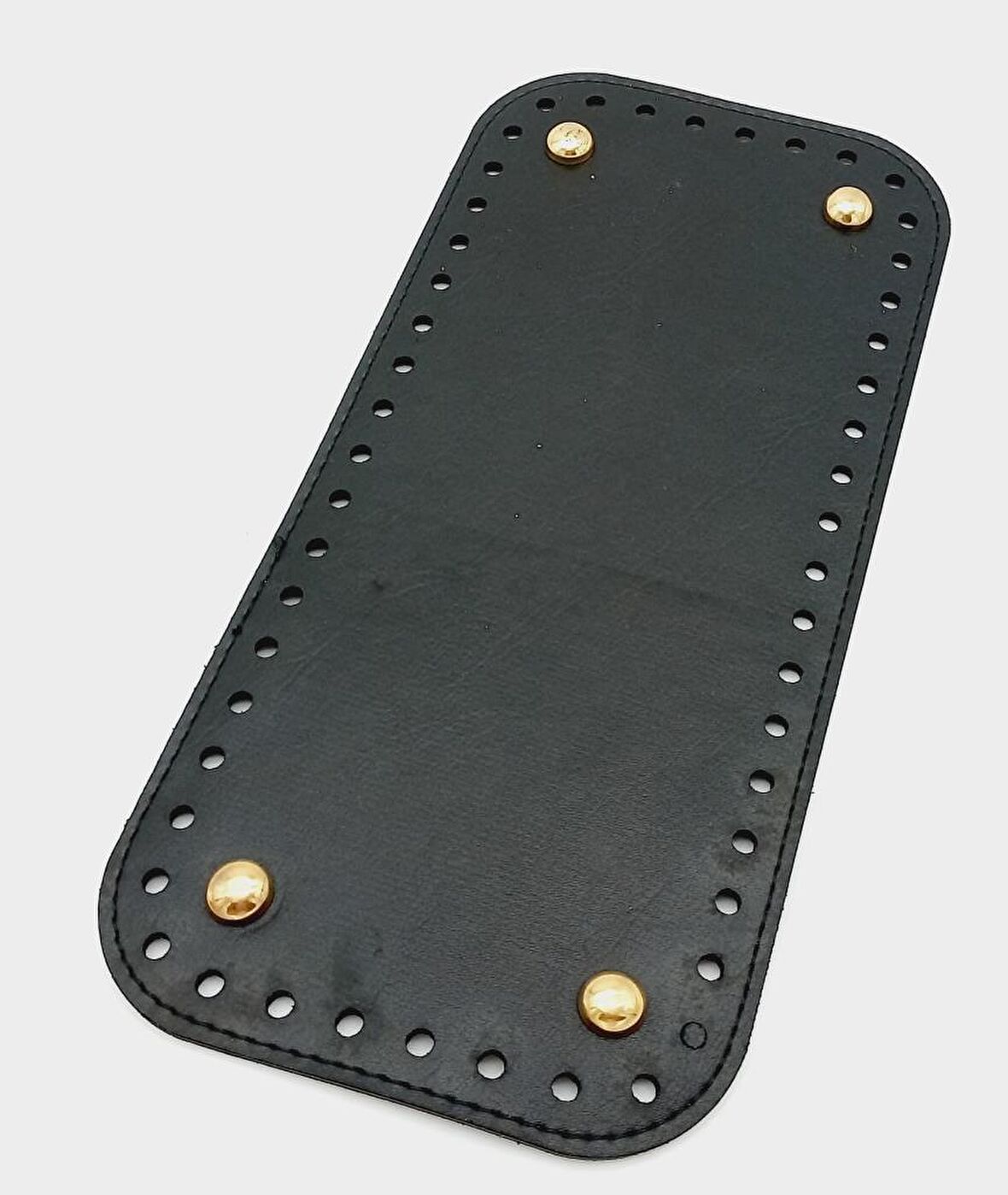 Suni Deri Siyah Renk 25X12 cm Dikdörtgen Çanta Tabanı (Light Gold Aparatlı)