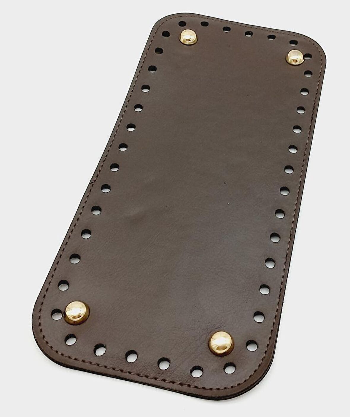 Suni Deri Kahverengi 25X12 cm Dikdörtgen Çanta Tabanı (Light Gold Aparatlı)