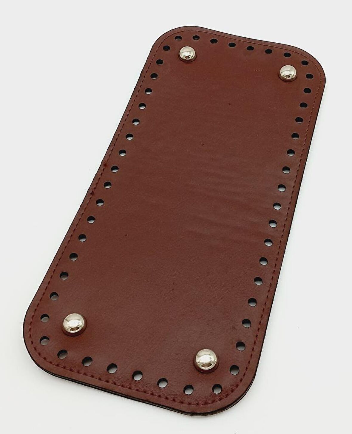 Suni Deri Bordo Renk 25X12 cm Dikdörtgen Çanta Tabanı (Gümüş Aparatlı)