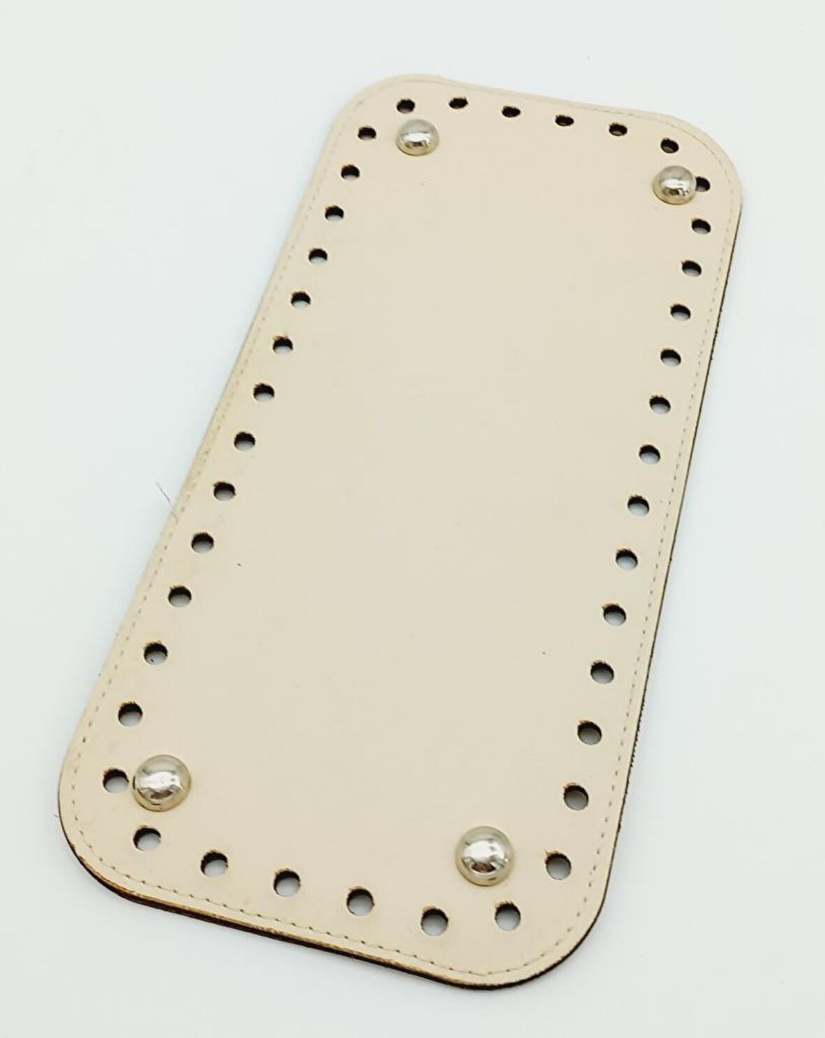 Suni Deri Krem Renk 25X12 cm Dikdörtgen Çanta Tabanı (Gümüş Aparatlı)