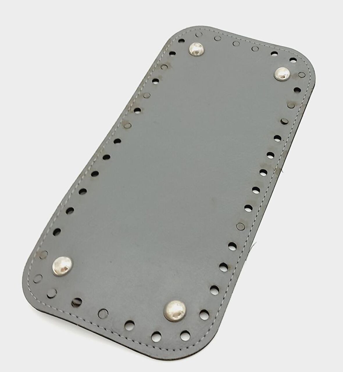Suni Deri Gri Renk 25X12 cm Dikdörtgen Çanta Tabanı (Gümüş Aparatlı)