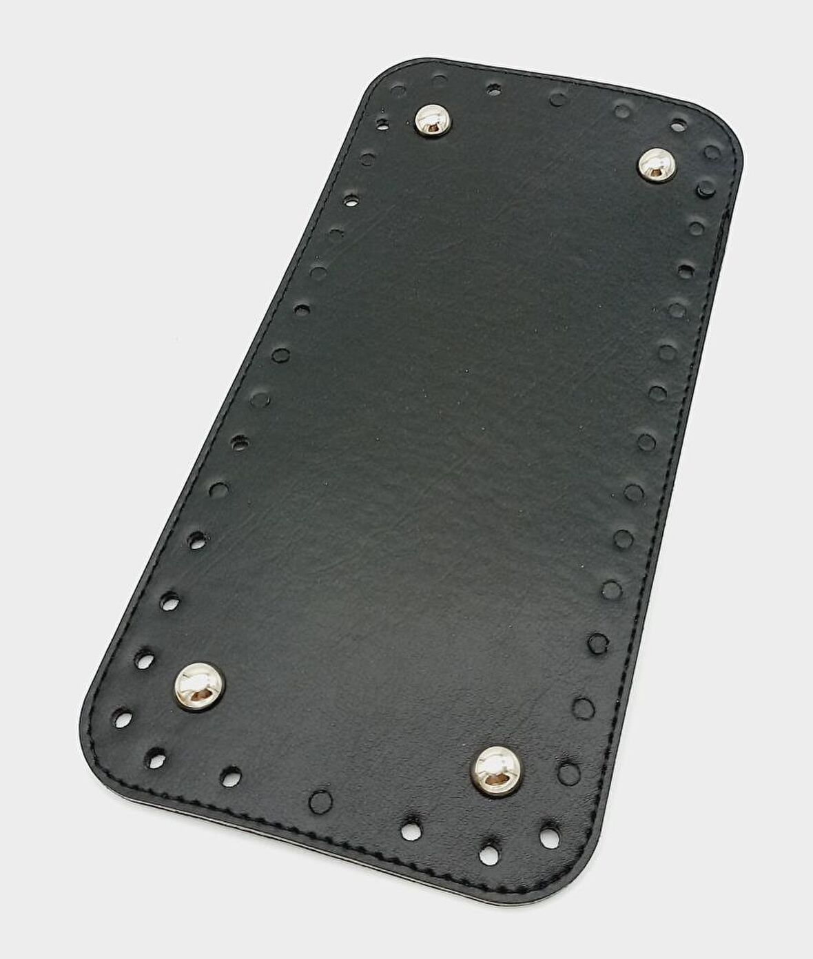 Suni Deri Siyah Renk 25X12 cm Dikdörtgen Çanta Tabanı (Gümüş Aparatlı)