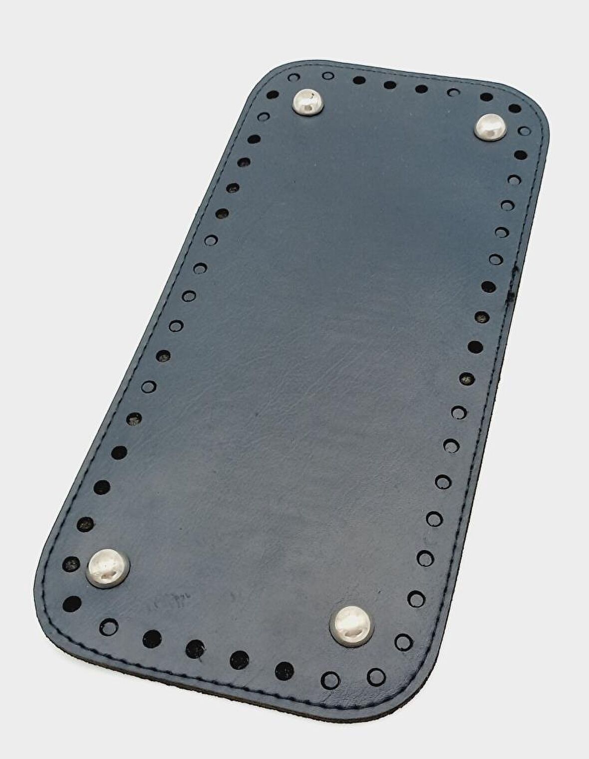 Suni Deri Lacivert Renk 25X12 cm Dikdörtgen Çanta Tabanı (Gümüş Aparatlı)