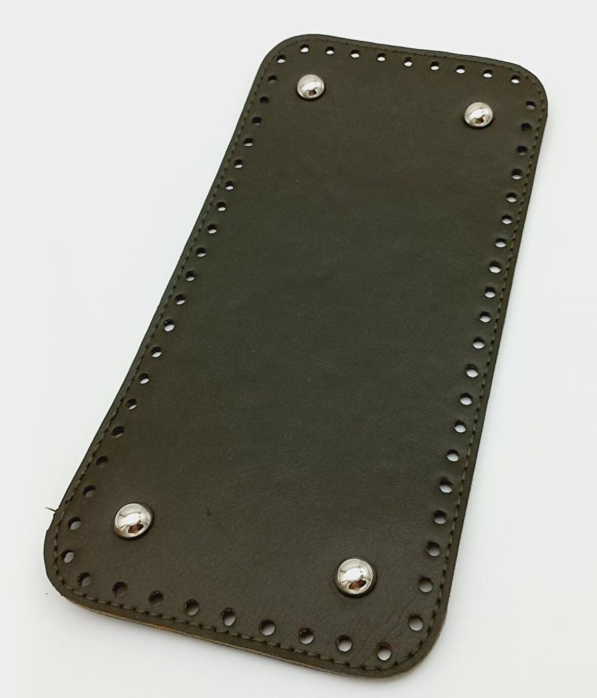 Suni Deri Haki Renk 25X12 cm Dikdörtgen Çanta Tabanı (Gümüş Aparatlı)