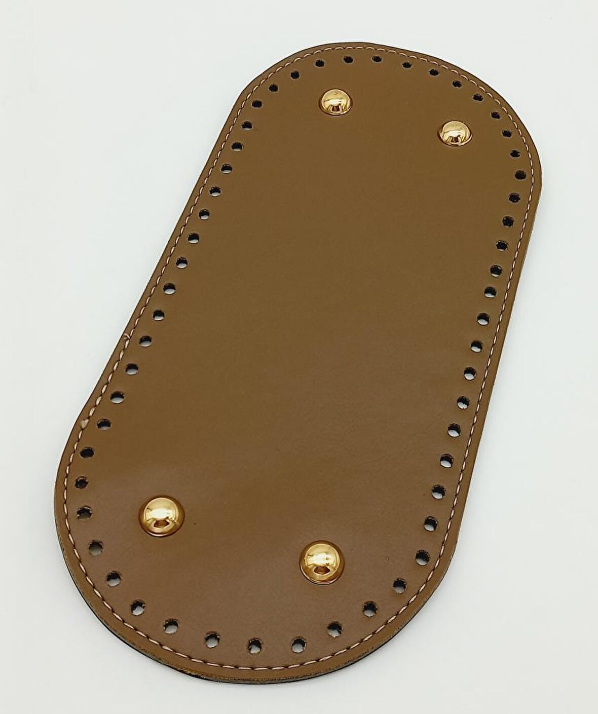 Suni Deri Vizon Renk 25X12 cm Oval Çanta Tabanı (Light Gold Aparatlı)