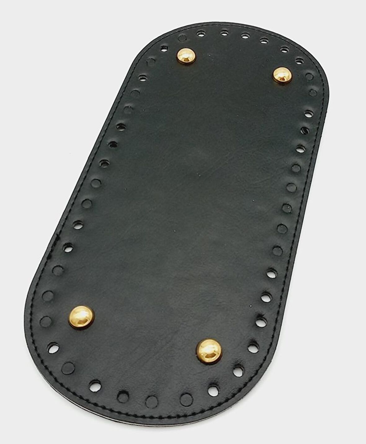 Suni Deri Siyah Renk 25X12 cm Oval Çanta Tabanı (Light Gold Aparatlı)