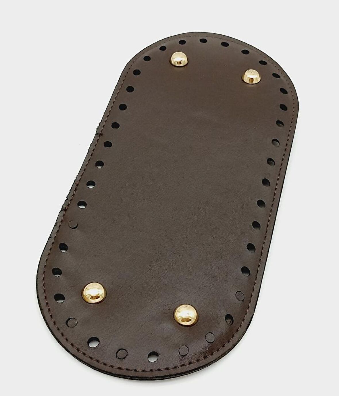 Suni Deri Kahverengi 25X12 cm Oval Çanta Tabanı (Light Gold Aparatlı)