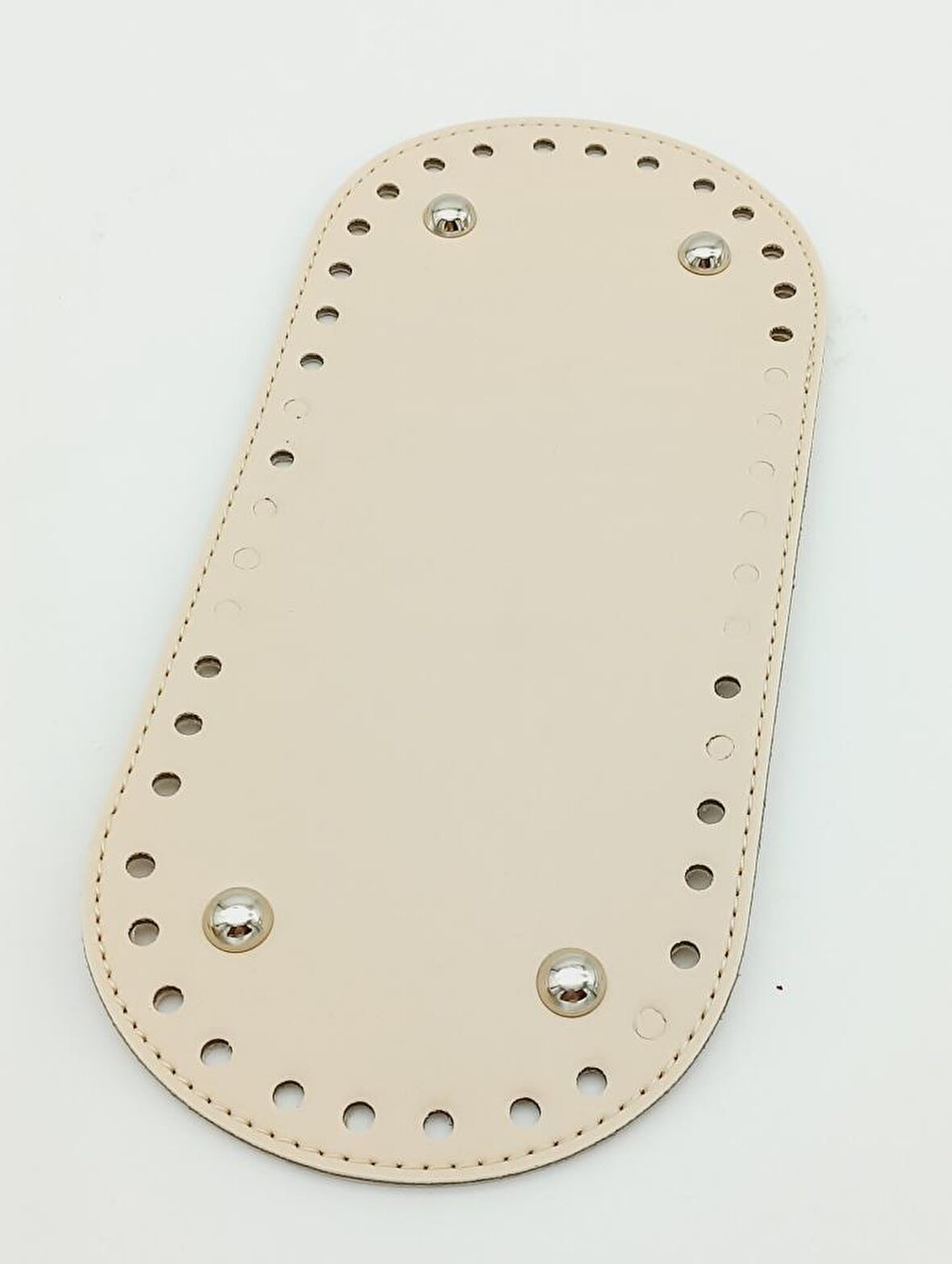 Suni Deri Krem Renk 25X12 cm Oval Çanta Tabanı (Gümüş Aparatlı)