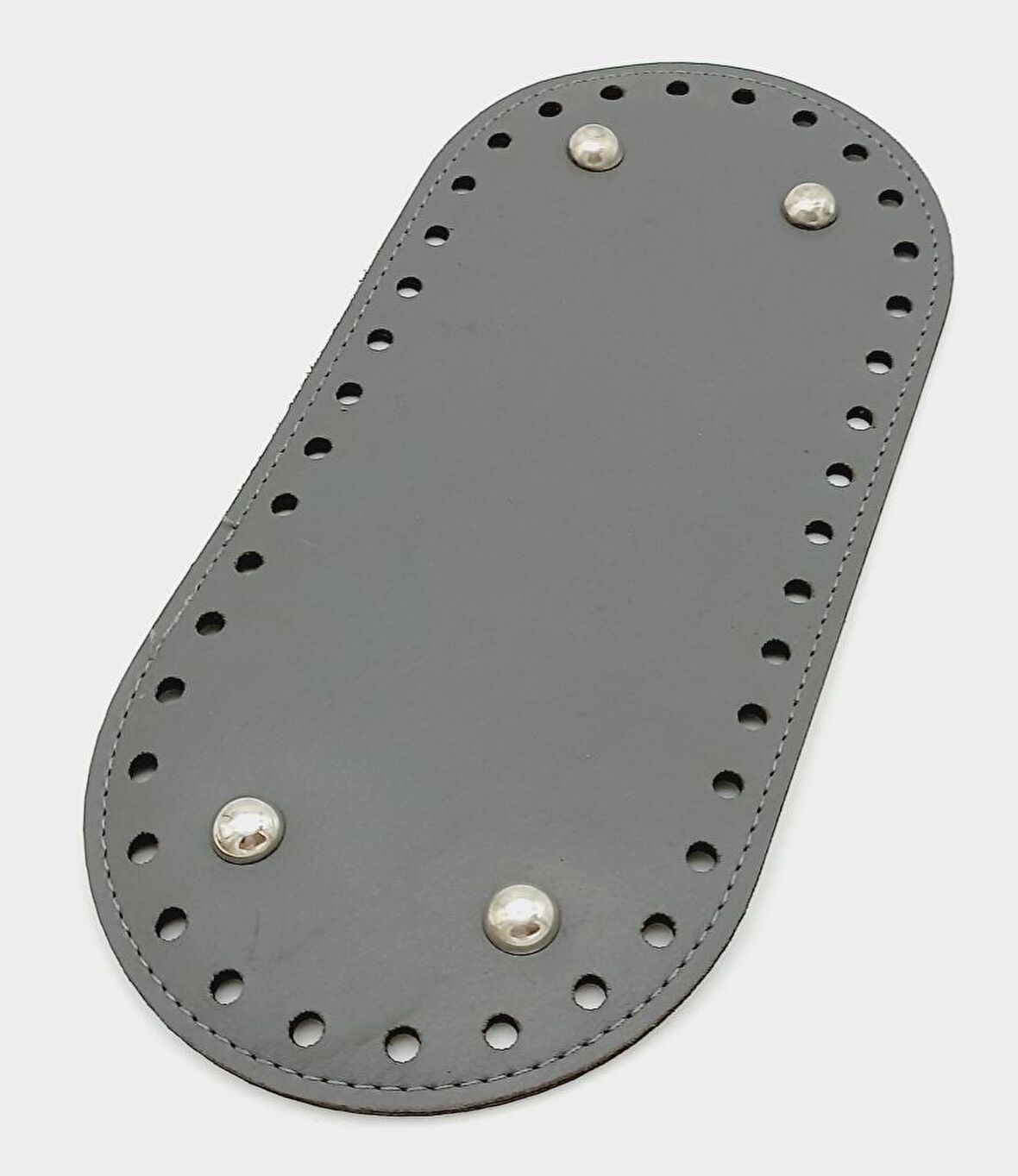 Suni Deri Gri Renk 25X12 cm Oval Çanta Tabanı (Gümüş Aparatlı)