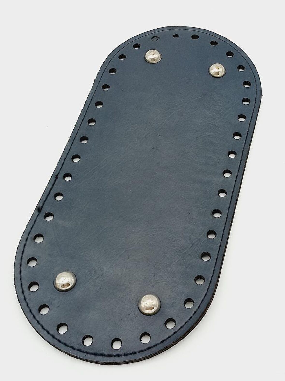 Suni Deri Lacivert Renk 25X12 cm Oval Çanta Tabanı (Gümüş Aparatlı)