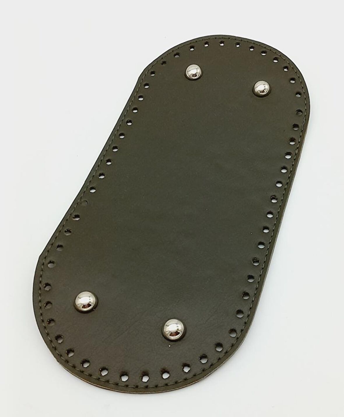 Suni Deri Haki Renk 25X12 cm Oval Çanta Tabanı (Gümüş Aparatlı)