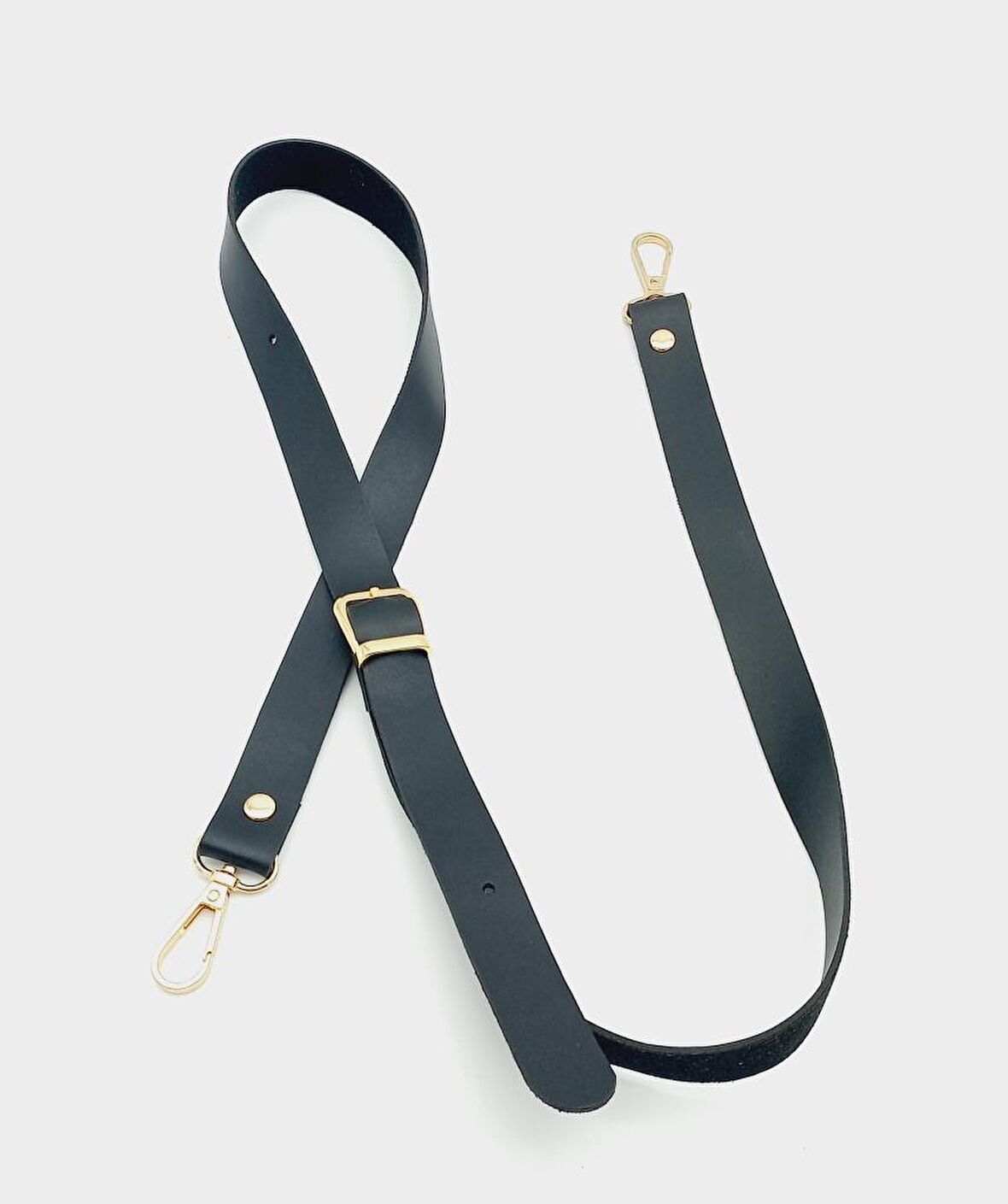 120X2 Cm Tek Kat Siyah Suni Deri Light Gold Tokalı Çanta Sapı