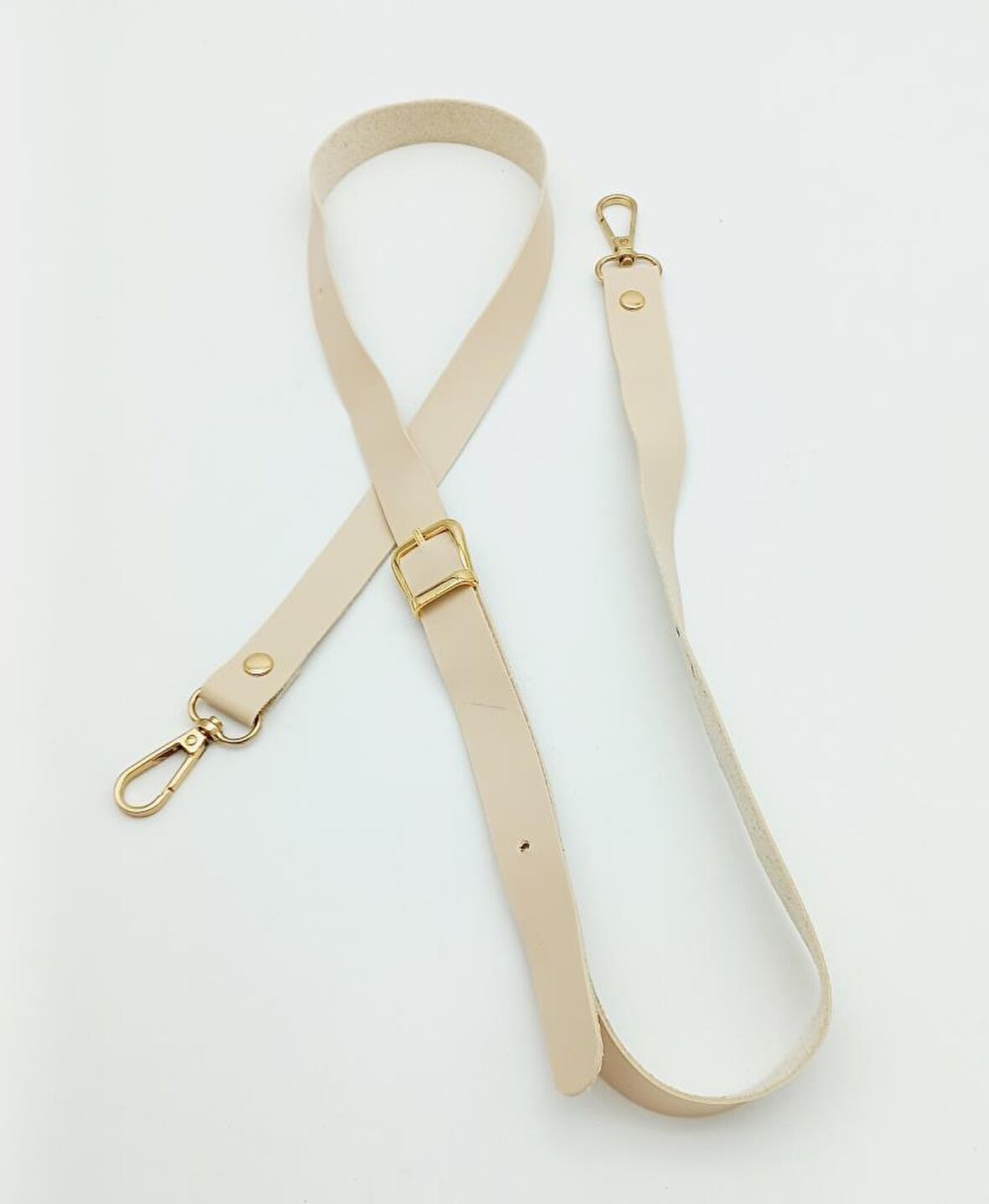 120X2 Cm Tek Kat Krem Suni Deri Light Gold Tokalı Çanta Sapı