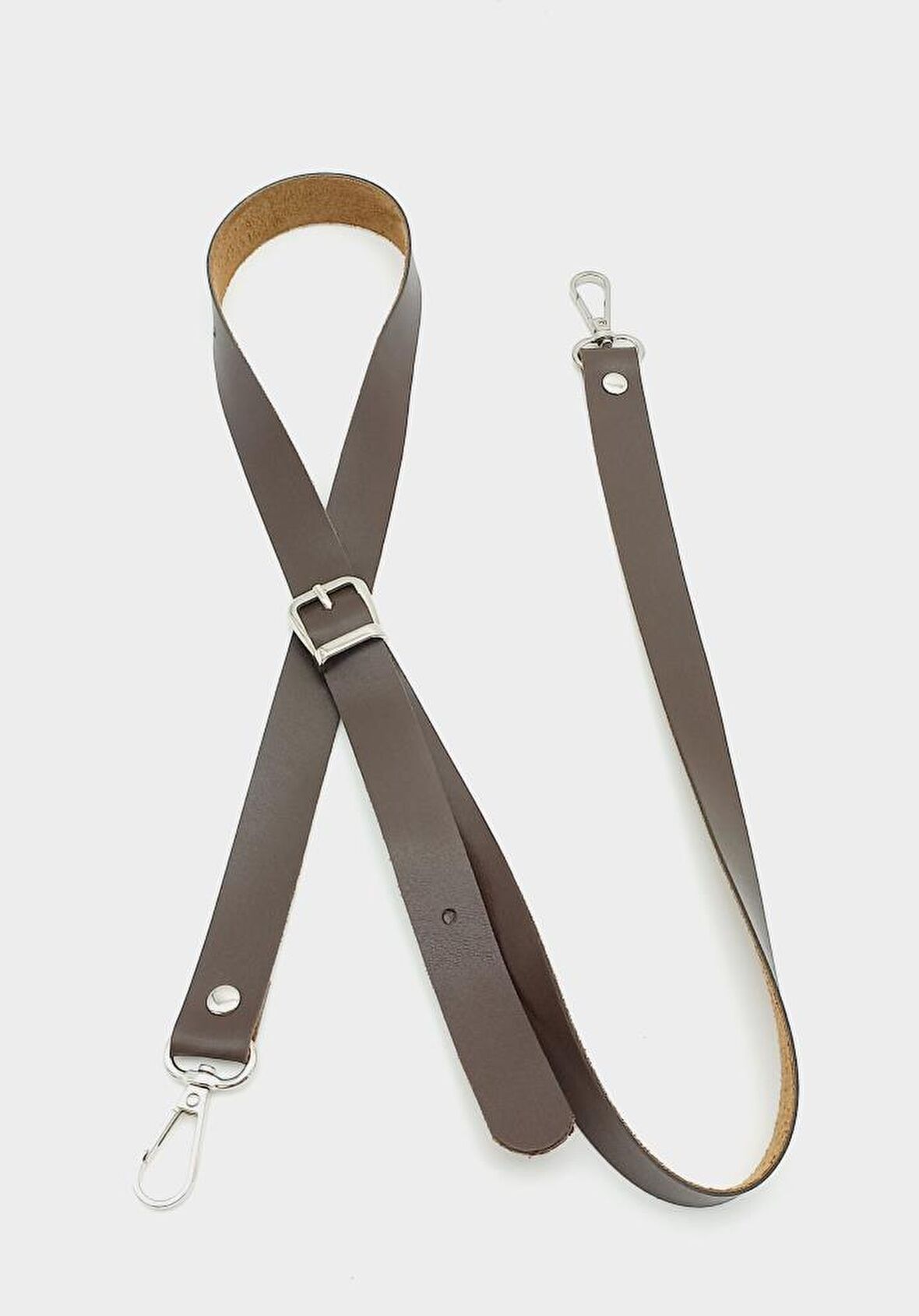 120X2 Cm Tek Kat Kahverengi Suni Deri Gümüş Tokalı Çanta Sapı