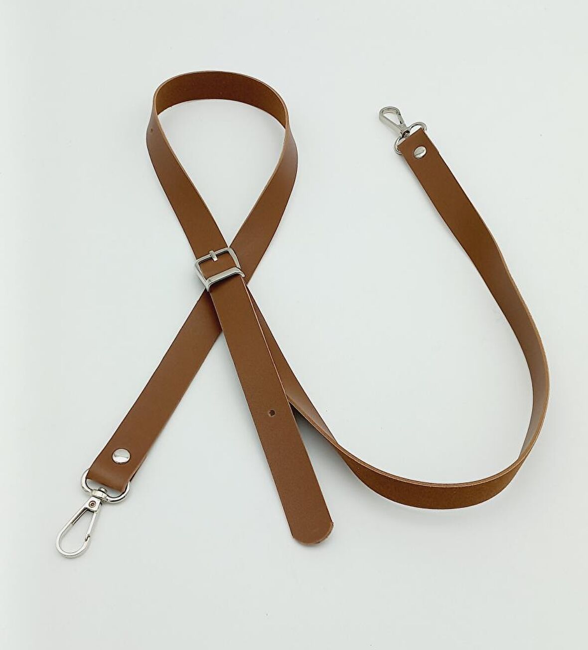 120X2 Cm Tek Kat Taba Suni Deri Gümüş Tokalı Çanta Sapı