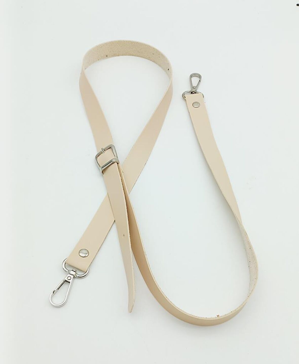 120X2 Cm Tek Kat Krem Suni Deri Gümüş Tokalı Çanta Sapı