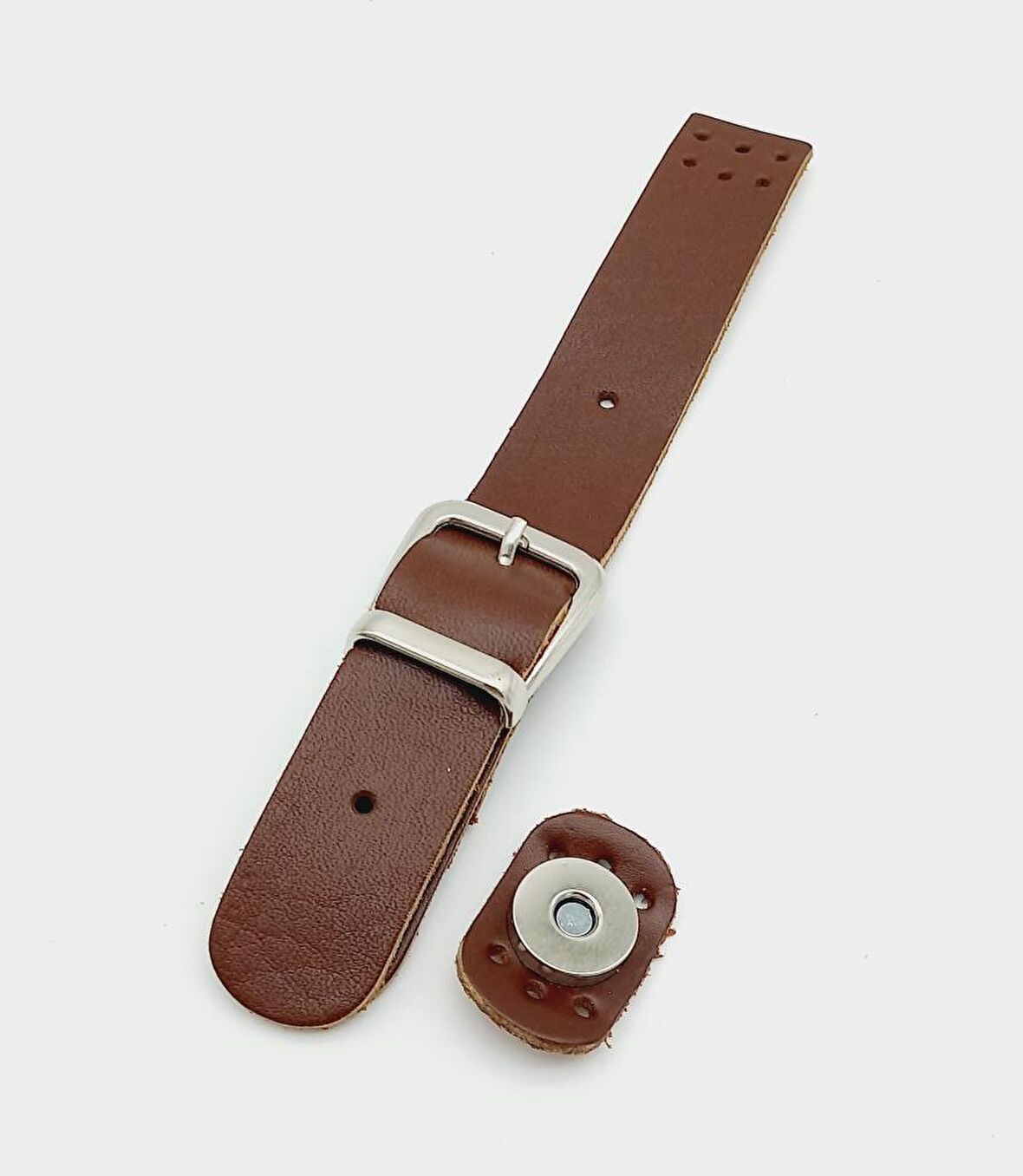 18x2,3 cm Kızıl Kahve Gerçek Deri Tokalı Çanta Kapağı Gümüş Metalli