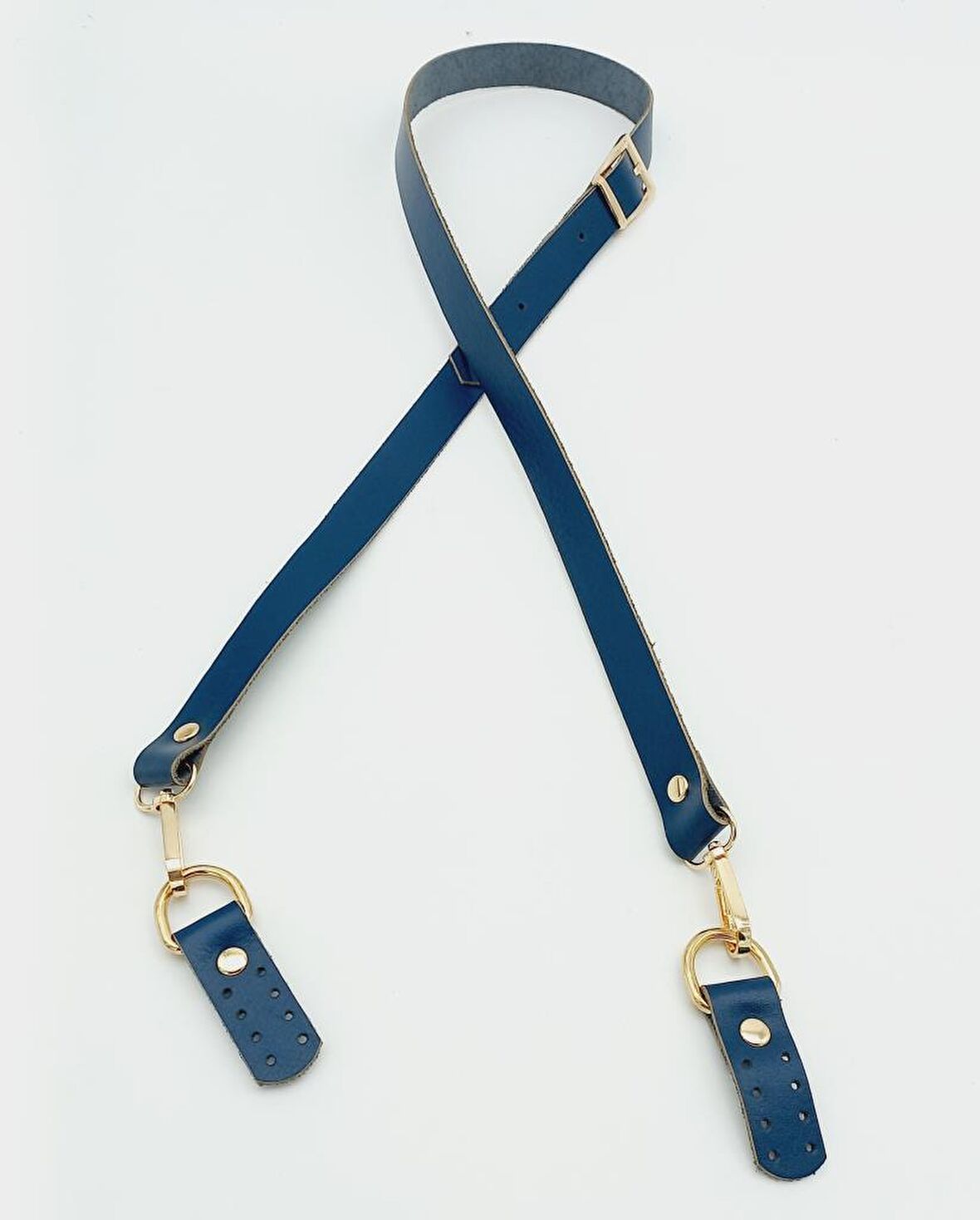 Gerçek Deri Ayarlı Uzun Sap 2X130 Lacivert Light Gold Metalli
