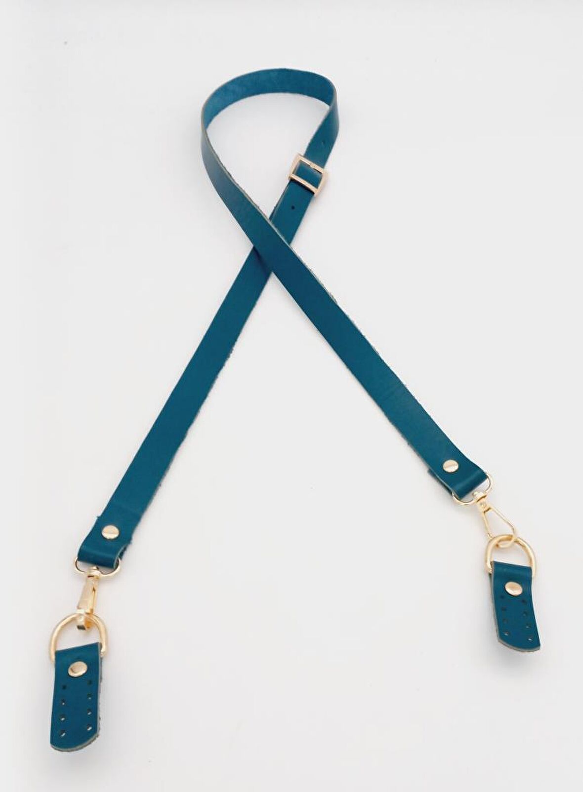 Gerçek Deri Ayarlı Uzun Sap 2X130 Turkuaz Light Gold Metalli