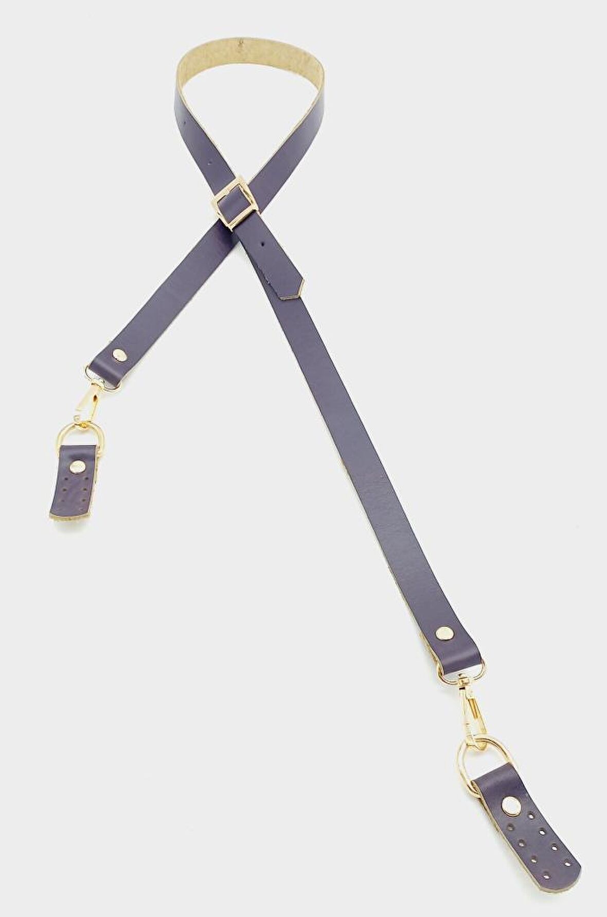 Gerçek Deri Ayarlı Uzun Sap 2X130 Mor Light Gold Metalli