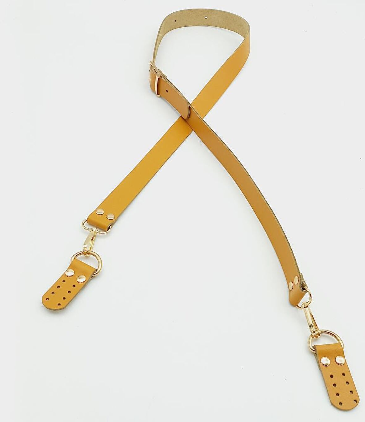 Gerçek Deri Ayarlı Uzun Sap 2.3X130 Hardal Light Gold Metalli