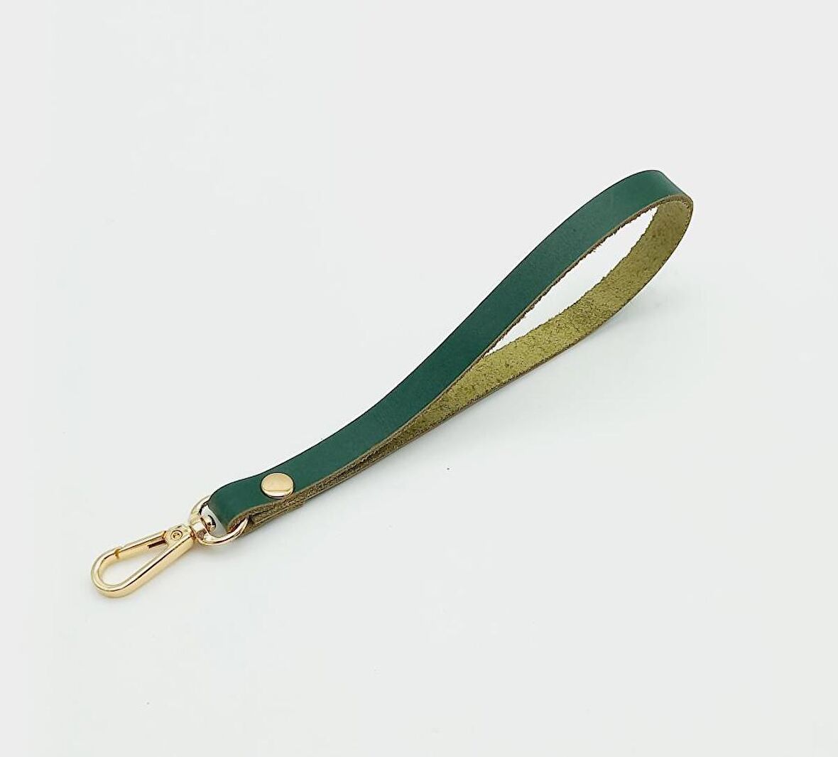 Gerçek Deri Yeşil Renk Elcik Light Gold Metalli