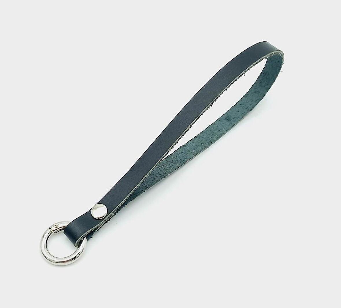 Gerçek Deri Siyah Renk Halkalı Elcik Gümüş Metalli