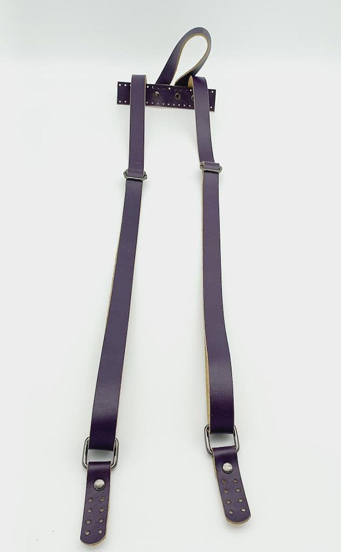 Gerçek Deri Mor Sırt Çanta Sapı Füme Metalli