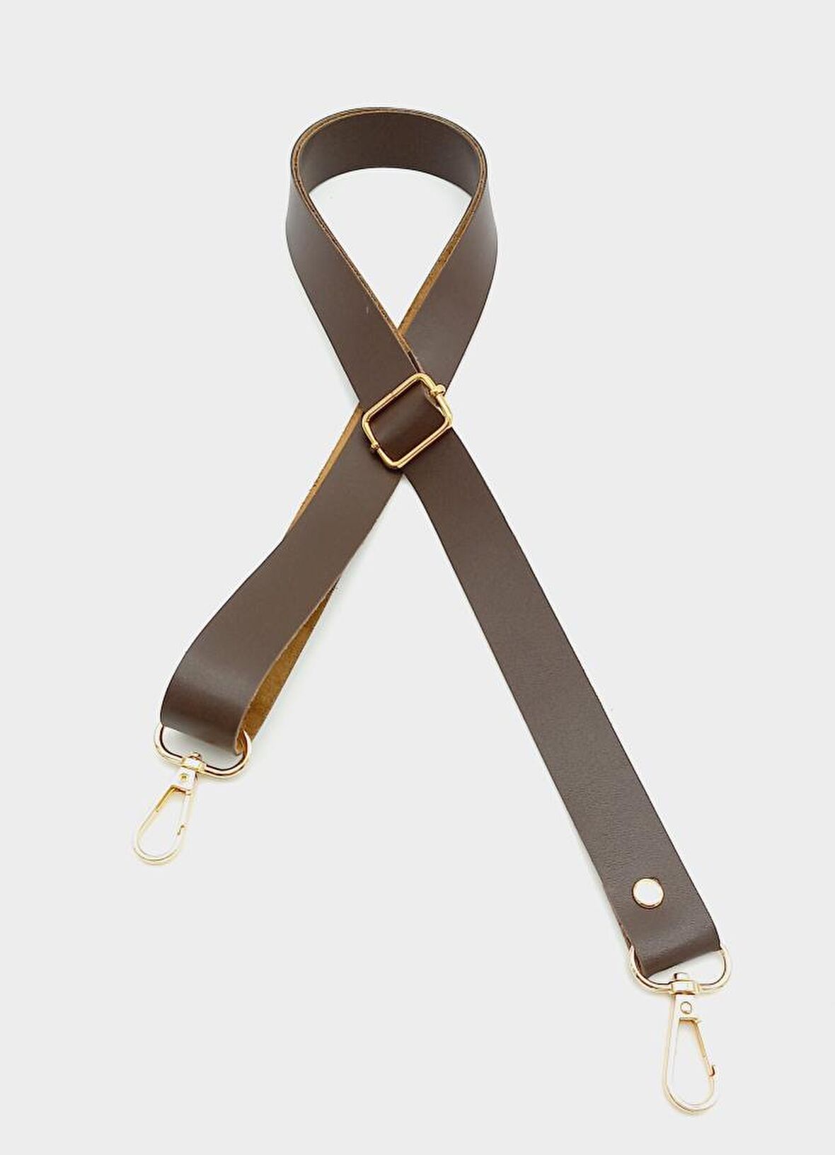 Suni Deri Ayarlı Çanta Sapı 120X2.4 Cm Kahverengi Light Gold Metal