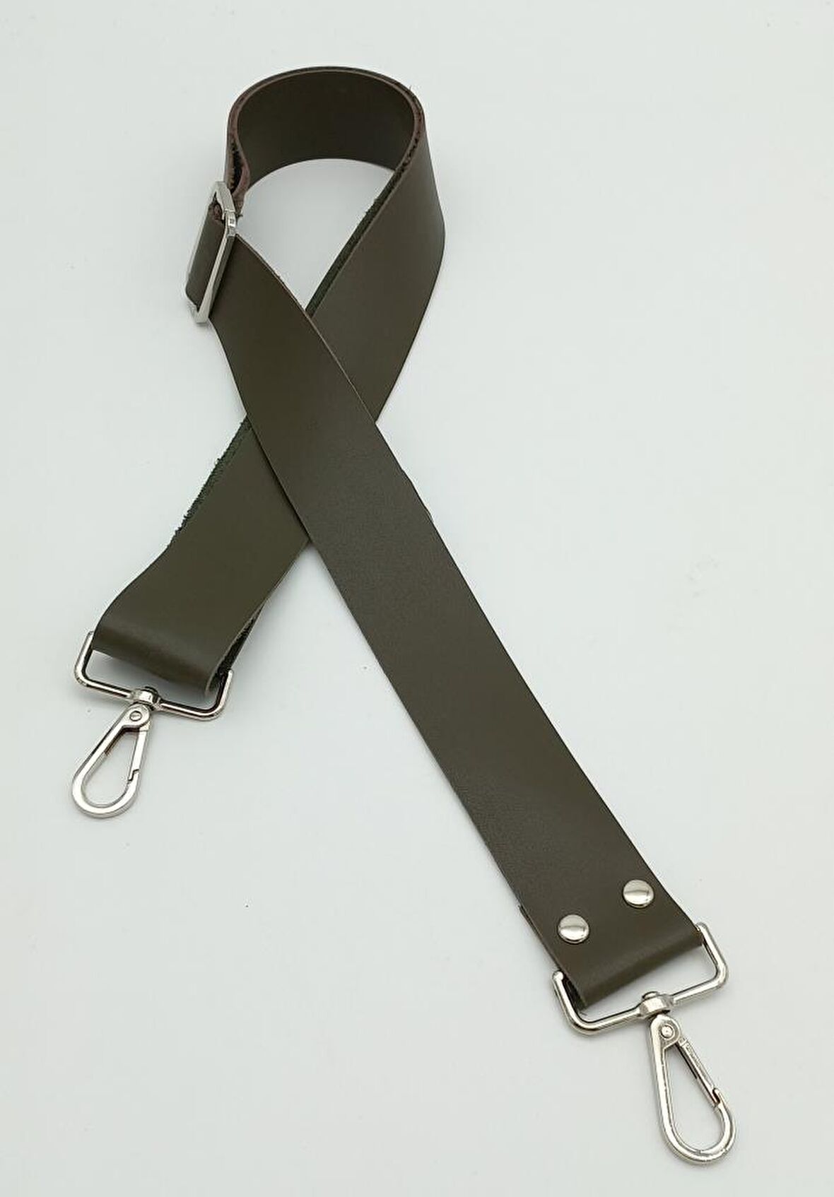 Suni Deri Haki 120X4 Cm Çanta Sapı Kalsap Gümüş Metalli