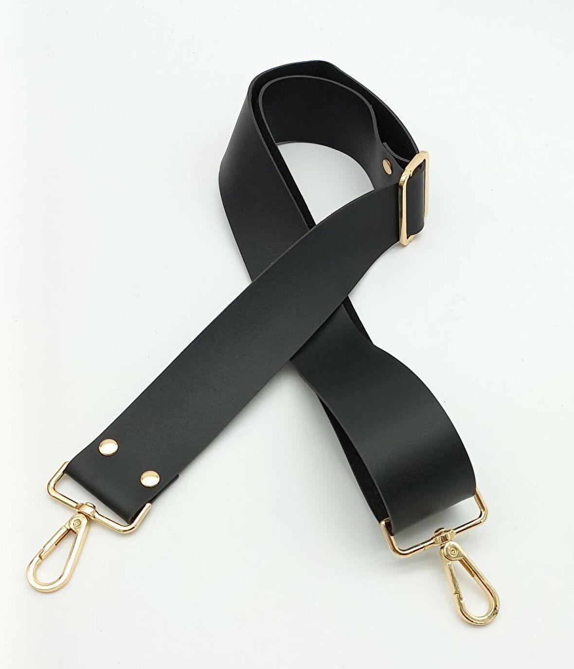 Suni Deri Siyah 120X4 Cm Çanta Sapı Kalsap Light Gold Metalli